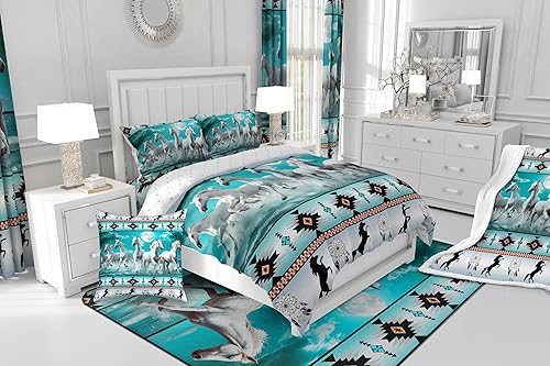 Miniatura 8 de Erosebridal Juego de edredón de caballos blancos del suroeste nativo azteca, relleno de edredón de animales occidentales, edredón de plumas de tribu