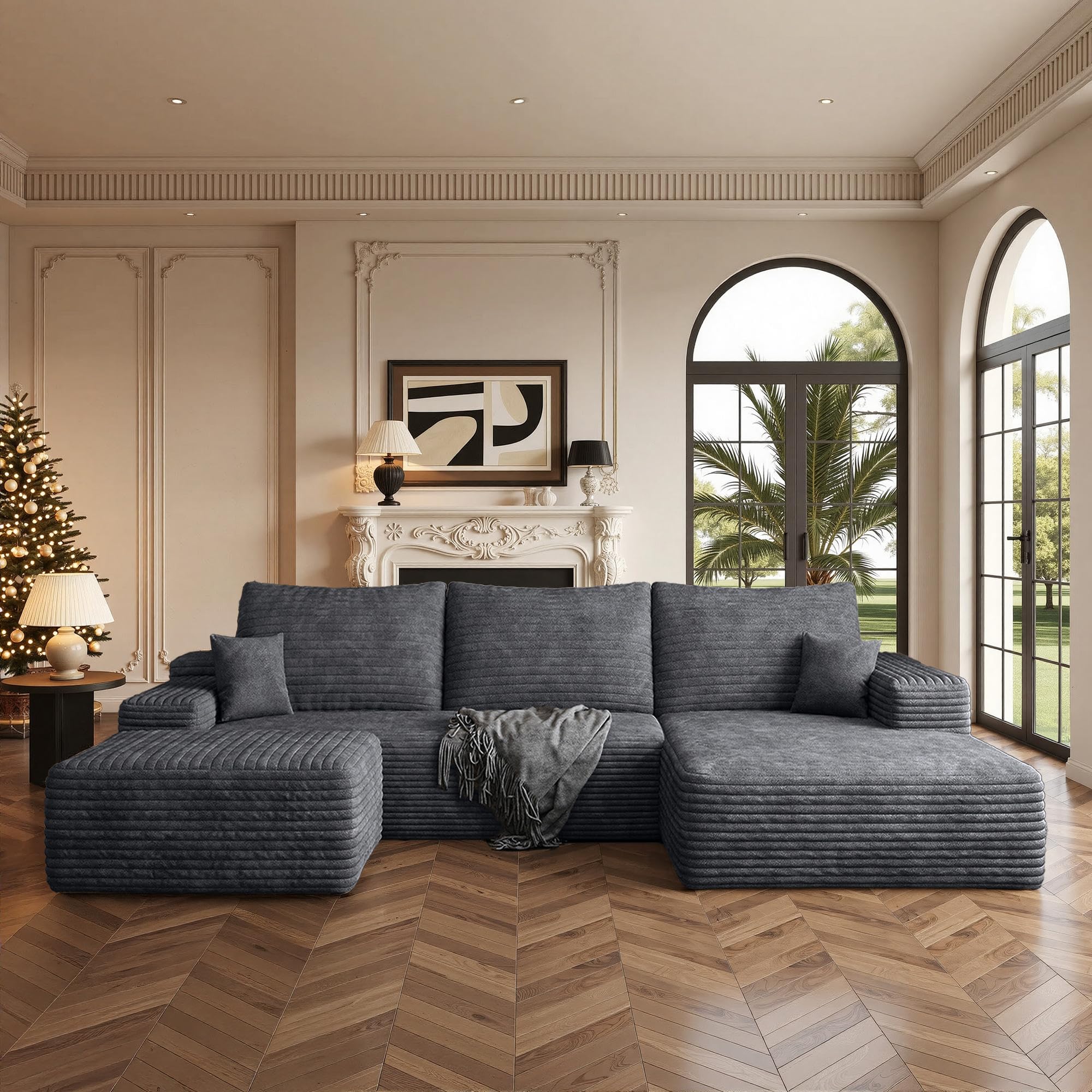 Boneless Couch, Modular Sectional Couches for Living Room, U-Shaped Cloud Couch Sofa with Deep Seat, Fluffy Corduroy Upholstered Corner Sofa