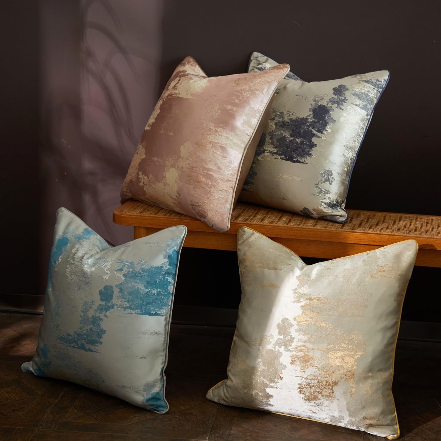 Decorative Jacquard Throw Pillow Covers 20x20 Inches Set of 2 Champagne Gold Square Couch Pillow Covers with Cloud Pattern for Sofa, Bed, Living Room - No Insert