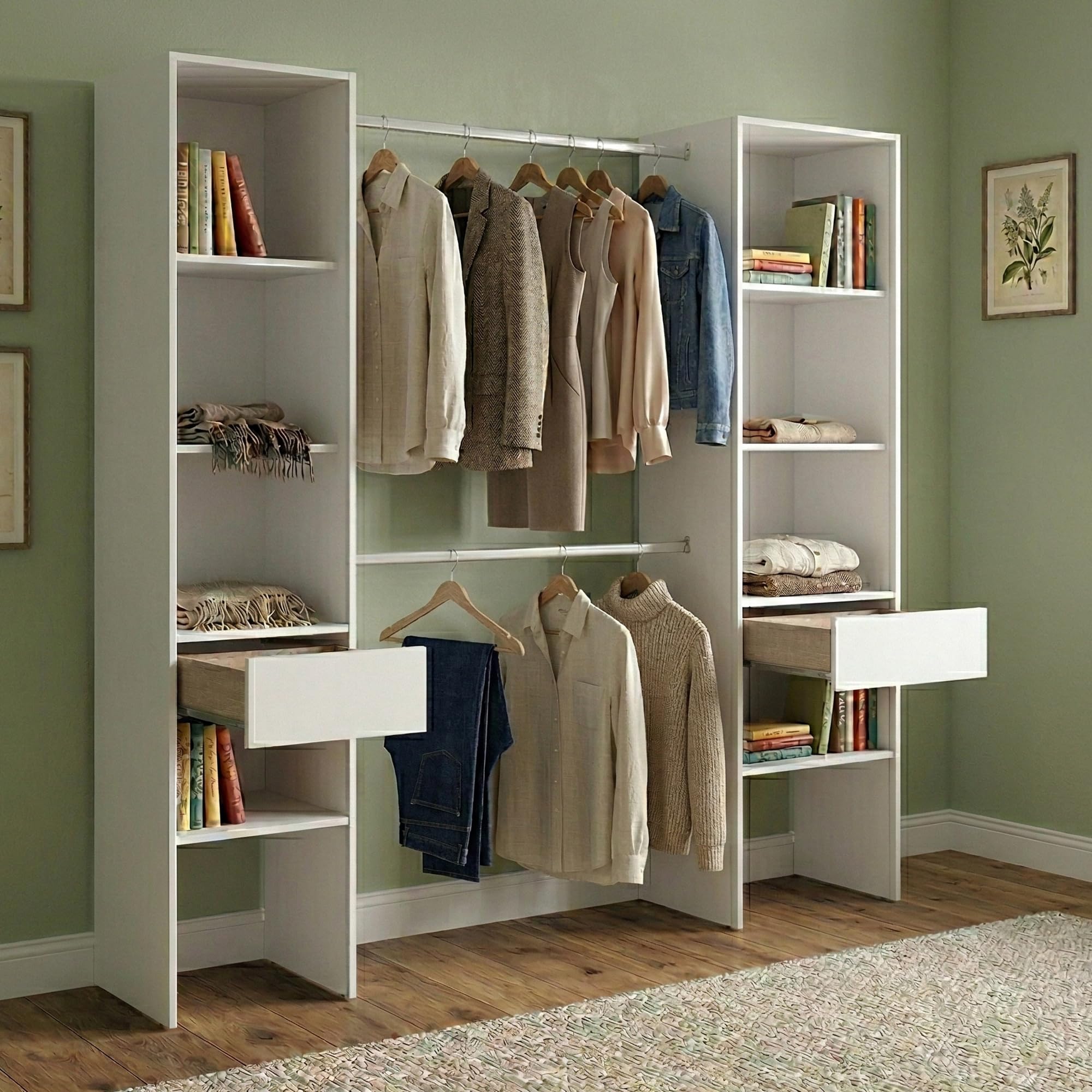 Dmora - Guardaroba grande Blossberg, Mobile camera da letto, Cabina armadio portabiti, Armadio appendiabiti aperto, 160x50 h185 cm, Bianco
