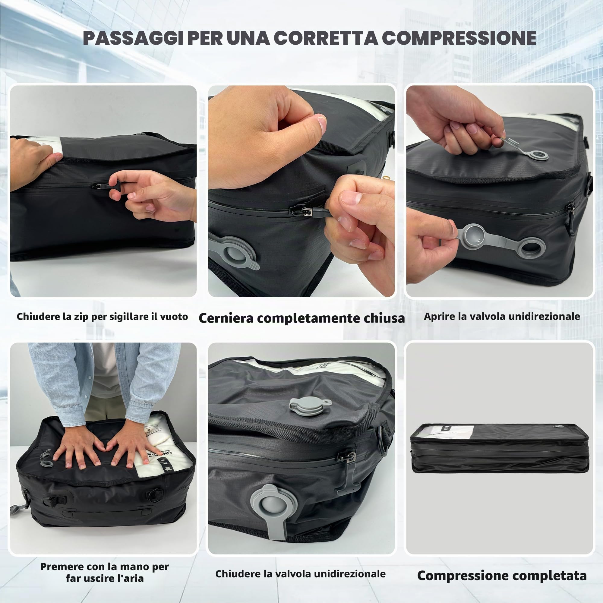 Sacchetti Sottovuoto Vestiti Riutilizzabili TPU Buste Sottovuoto Viaggio con IP67 Cerniera Impermeabile Borse Organizer Cubi di Imballaggio per Viaggi D'affari