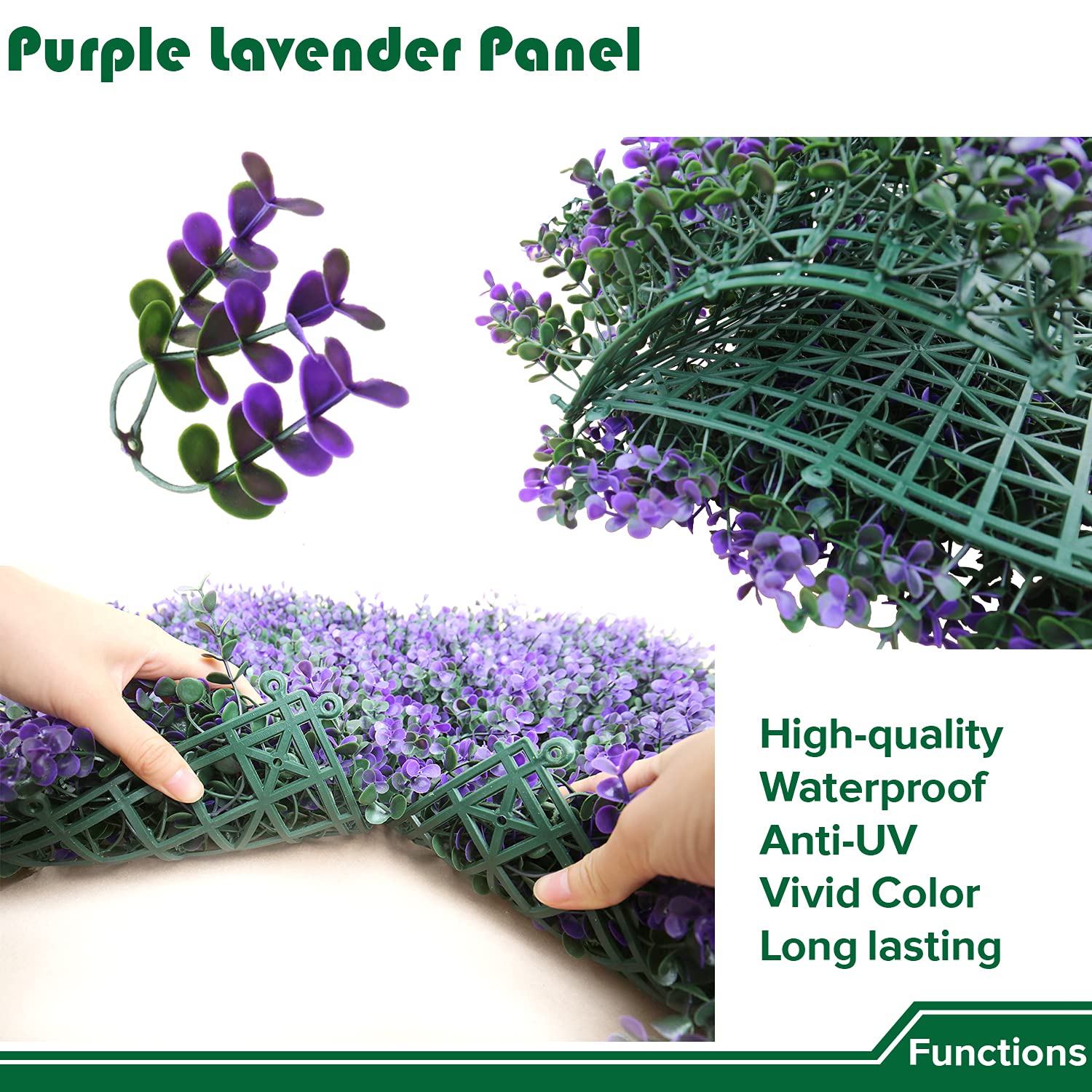 Pannelli di bosso artificiale, 50,8 x 50,8 cm, confezione da 6 pezzi, sfondo da parete con erba topiaria, siepe finta vegetazione, recinzione per la privacy per esterni e interni, lavanda