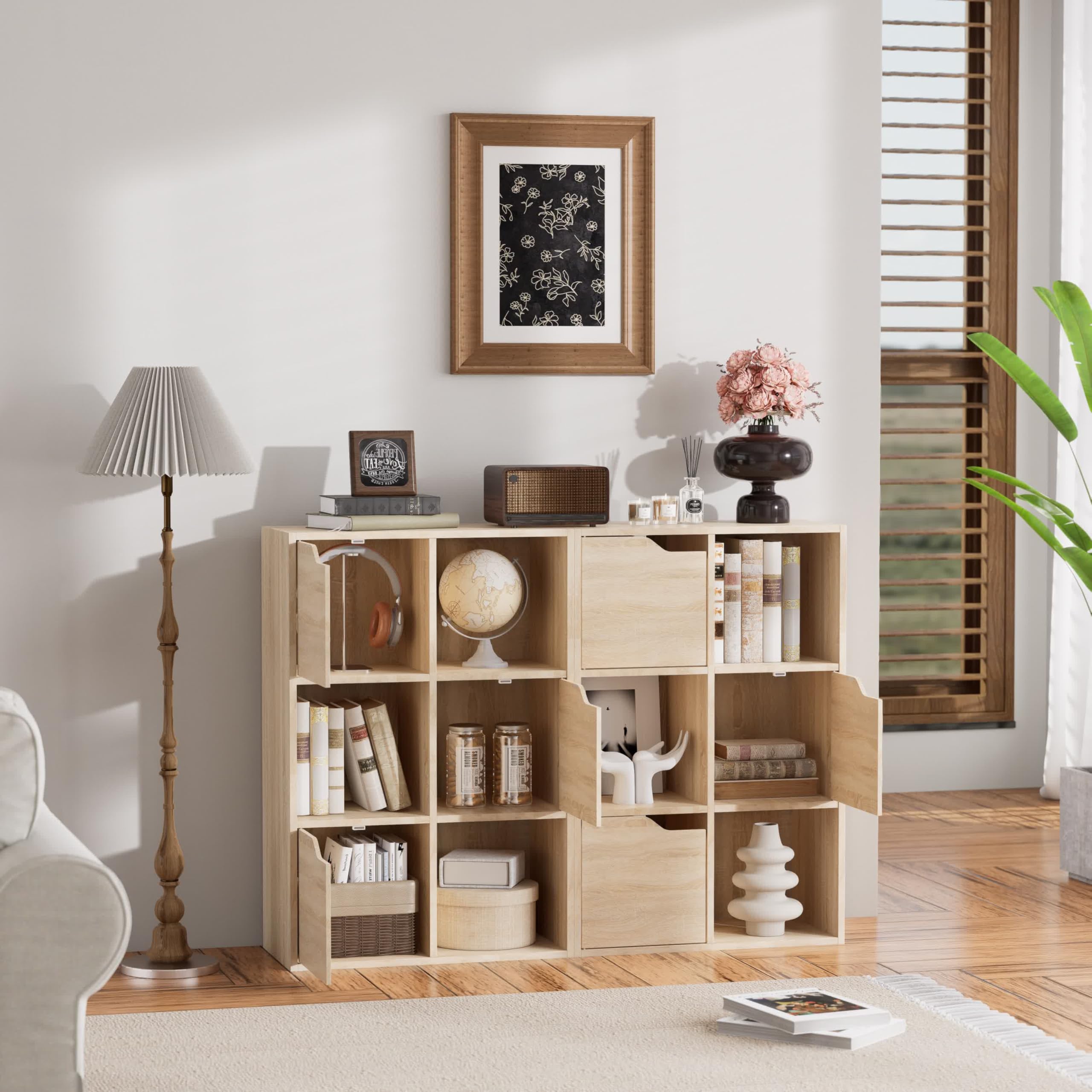 Garvis Standregal 6 Fächer (3 Türen) – Schmal 60x92x29 cm – Kompaktes Kombiregal für Büro & Wohnzimmer (Sonoma Eiche)
