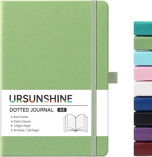 Diariocuaderno de puntos, cuaderno de tapa dura con cuadrícula de puntos, papel grueso de alta calidad con bolsillo interior fino, piel sintética