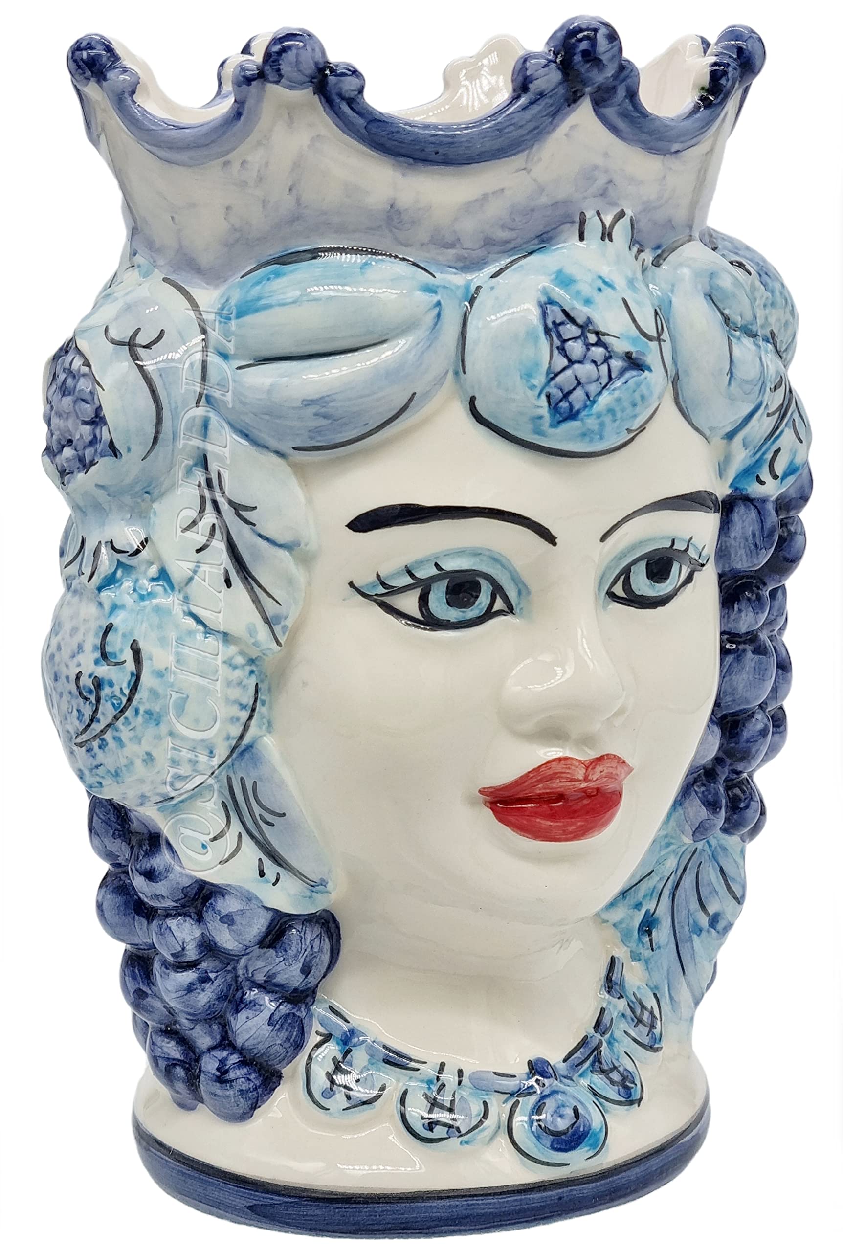 sicilia bedda - Teste di Moro Siciliane Realizzate Interamente a Mano - Ceramica di Caltagirone - H 22 Centimetri (Testa di Moro Donna)