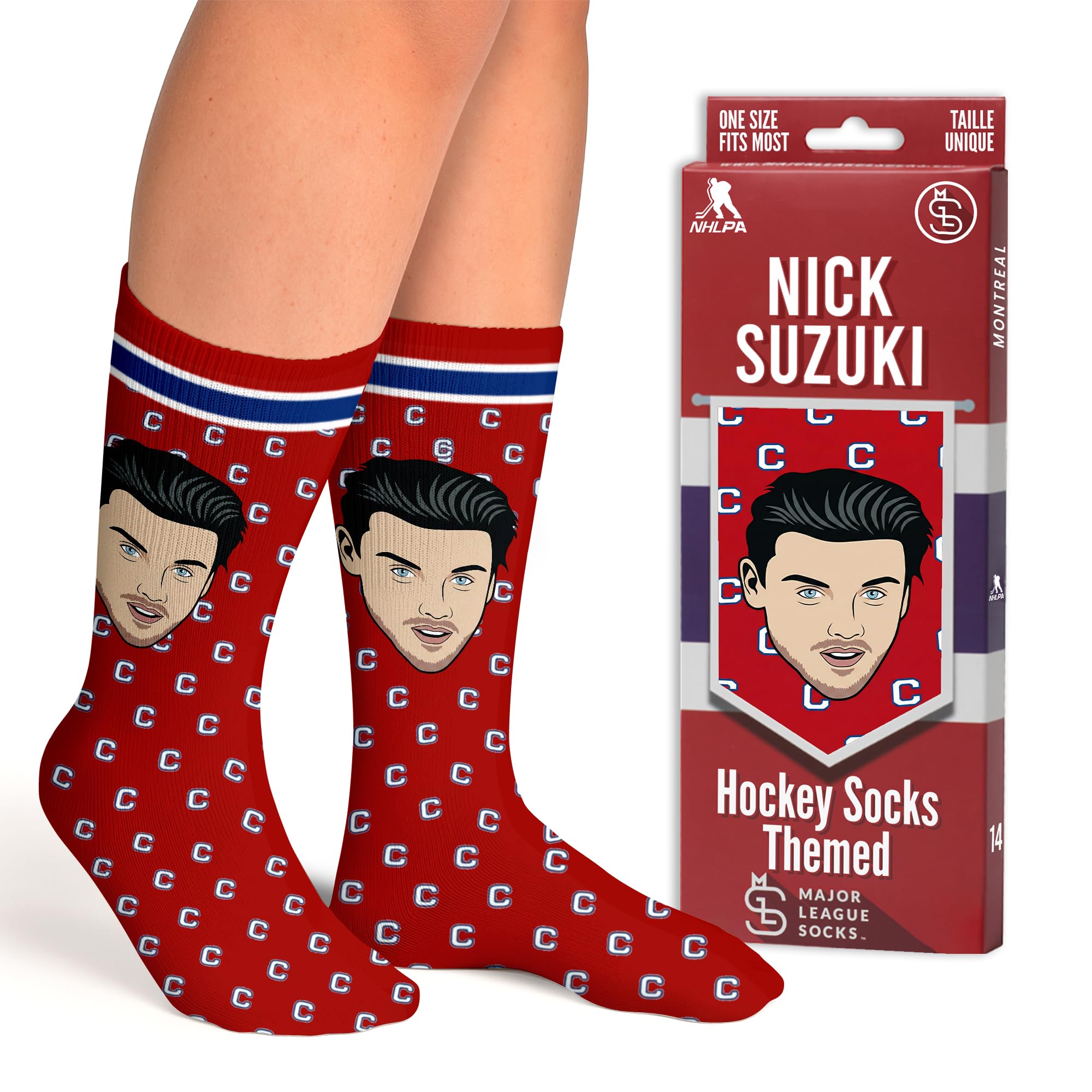 Major League Socks - NHL MONTREAL CANADIENS - Various Players - Hockey Fan Holiday Gift Unisex Apparel (Size 7-13), Nick Suzuki, One Size