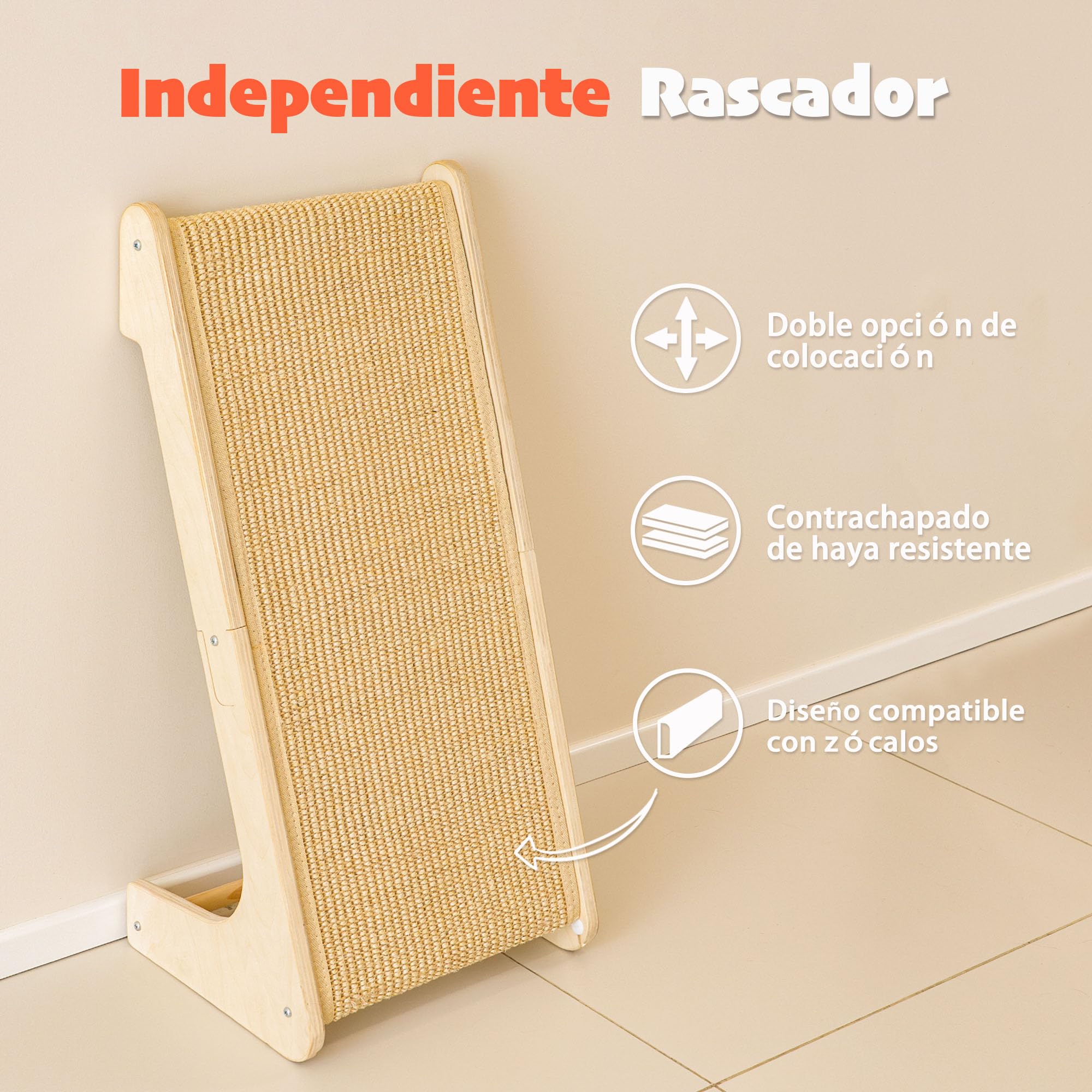 PETKARAY Rascador para Gatos de Sisal con Forma de L y Doble Uso, Poste Rascador de Sisal Natural de 64 cm, Protector de Muebles con Catnip, Diseño Clásico