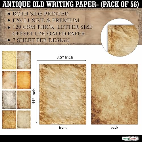 Miniatura 2 de PARTH IMPEX 56 hojas de papel de escritura vintage de 8.5 x 11 pulgadas, papel de impresión de papel de papel de papel de papel de papel de
