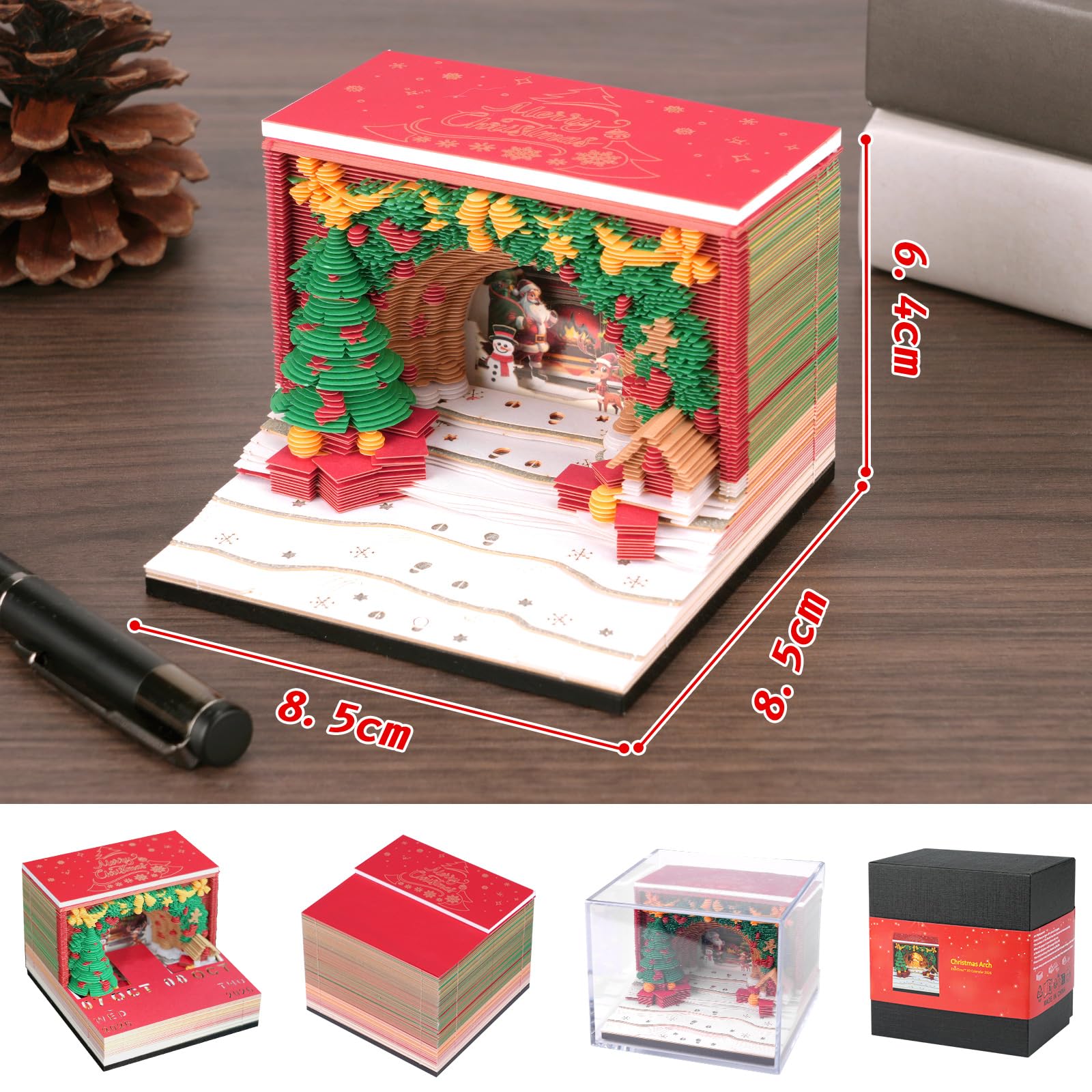 Calendario 3D dicembre 2025 & 2026 – Arco di Natale | Calendario fai da te con fogli di carta | Elegante decorazione da scrivania e incantevole decorazione invernale