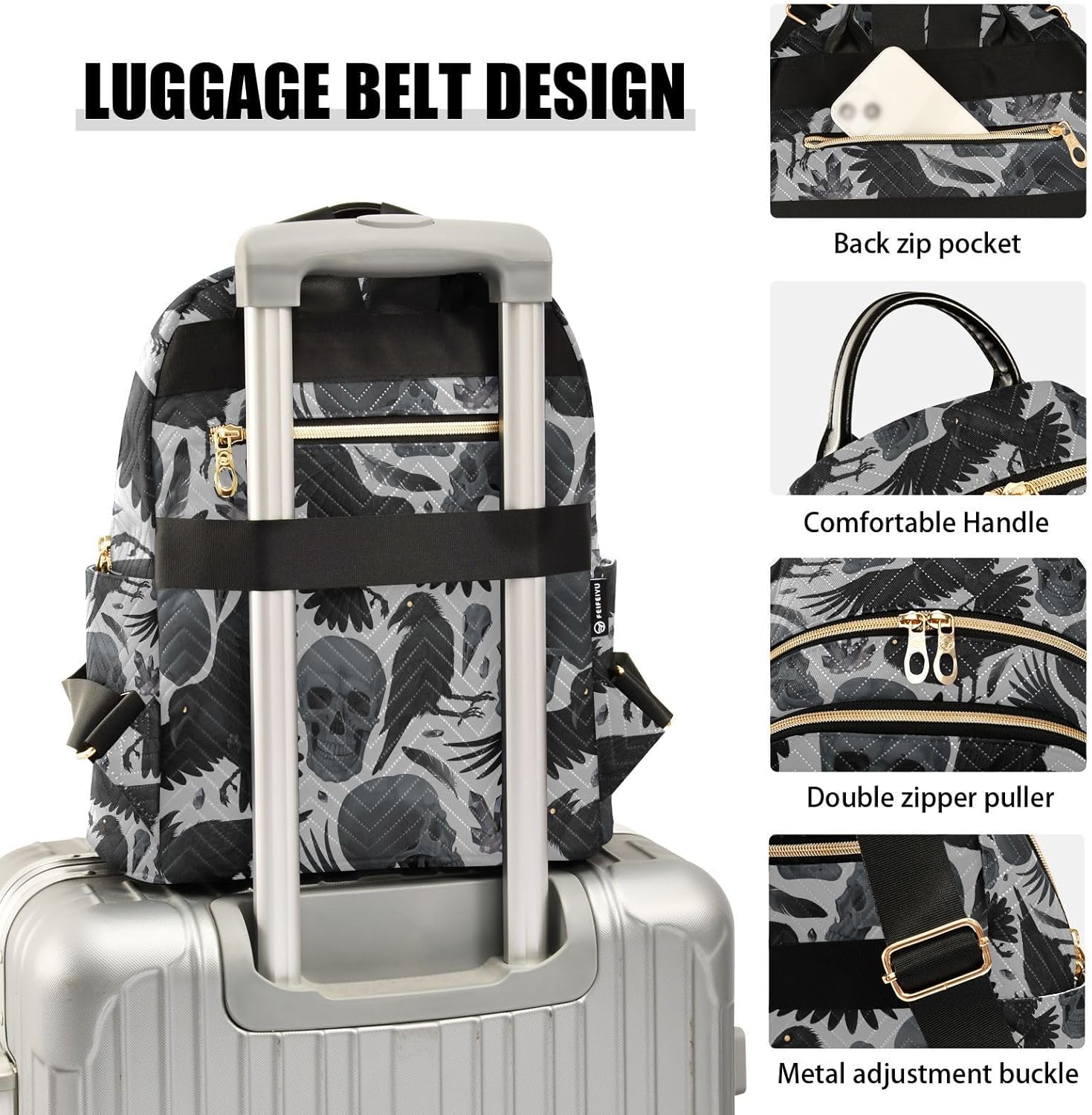 Mini Backpack Gothic Crows Skulls Gothic Fashion Backpack Purse for Women,Handbag Shoulder Bag Casual Daypack, Ladies Gift for College Work (S) - Image 4