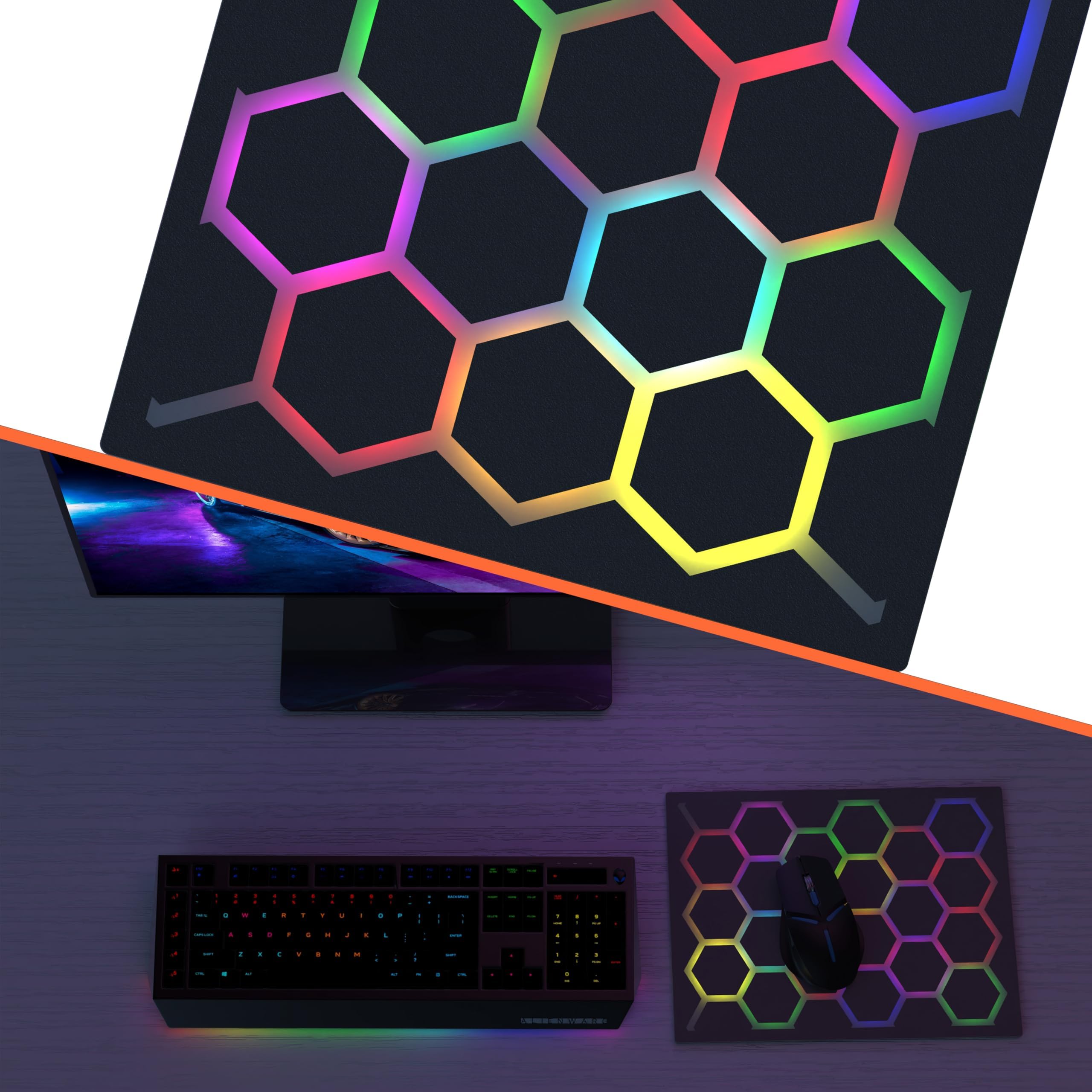 Neonaze Gaming Mouse pad with Hexagonal Glowing Pattern, RGB LED Mouse pad, Multiple Lighting Modes, Supports PC Client Color Adjustment, syncs with