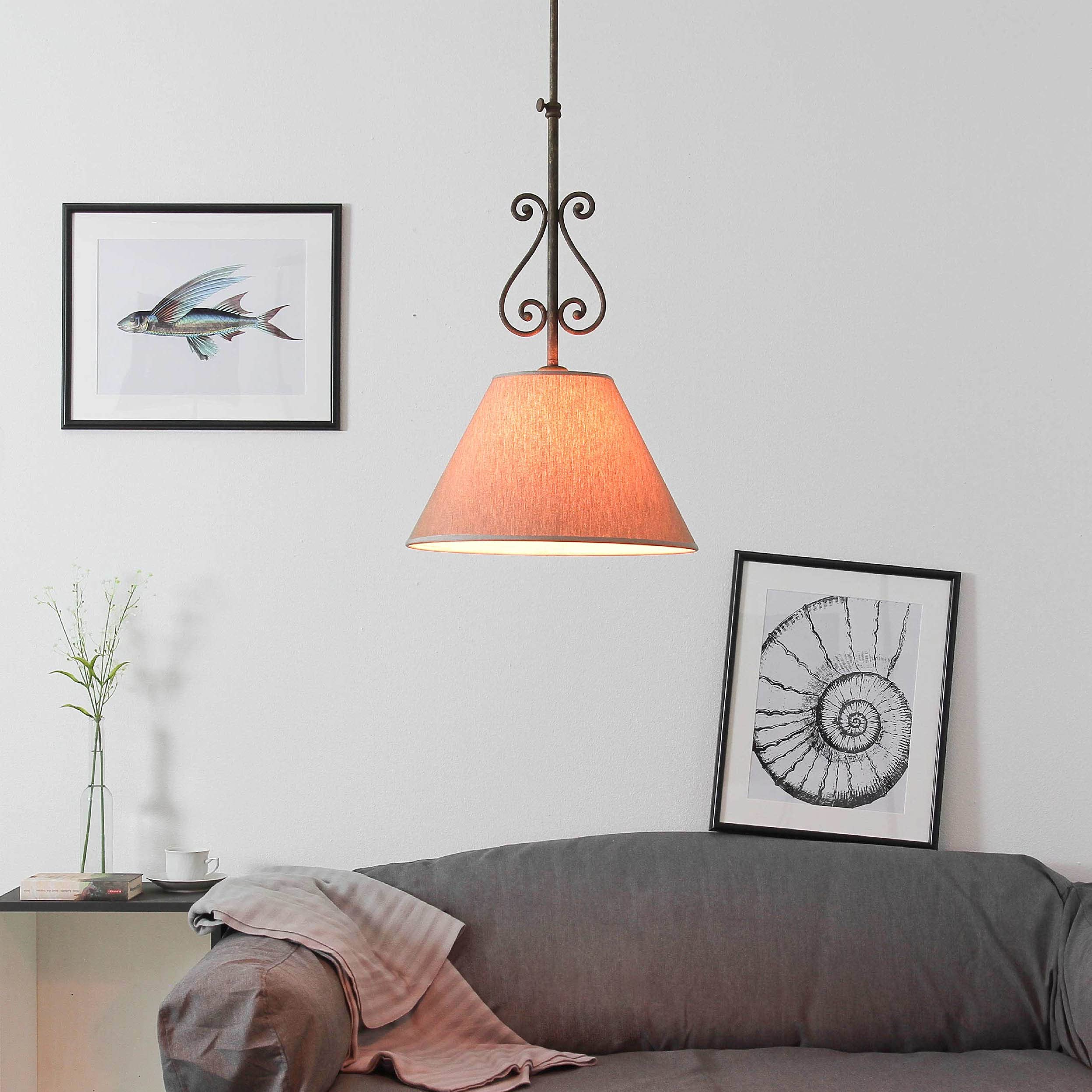 Licht-Erlebnisse Premium Deckenlampe Antik aus Messing Stoffschirm Handarbeit 3-flmg L120cm Esstisch Beleuchtung Wohnzimmer