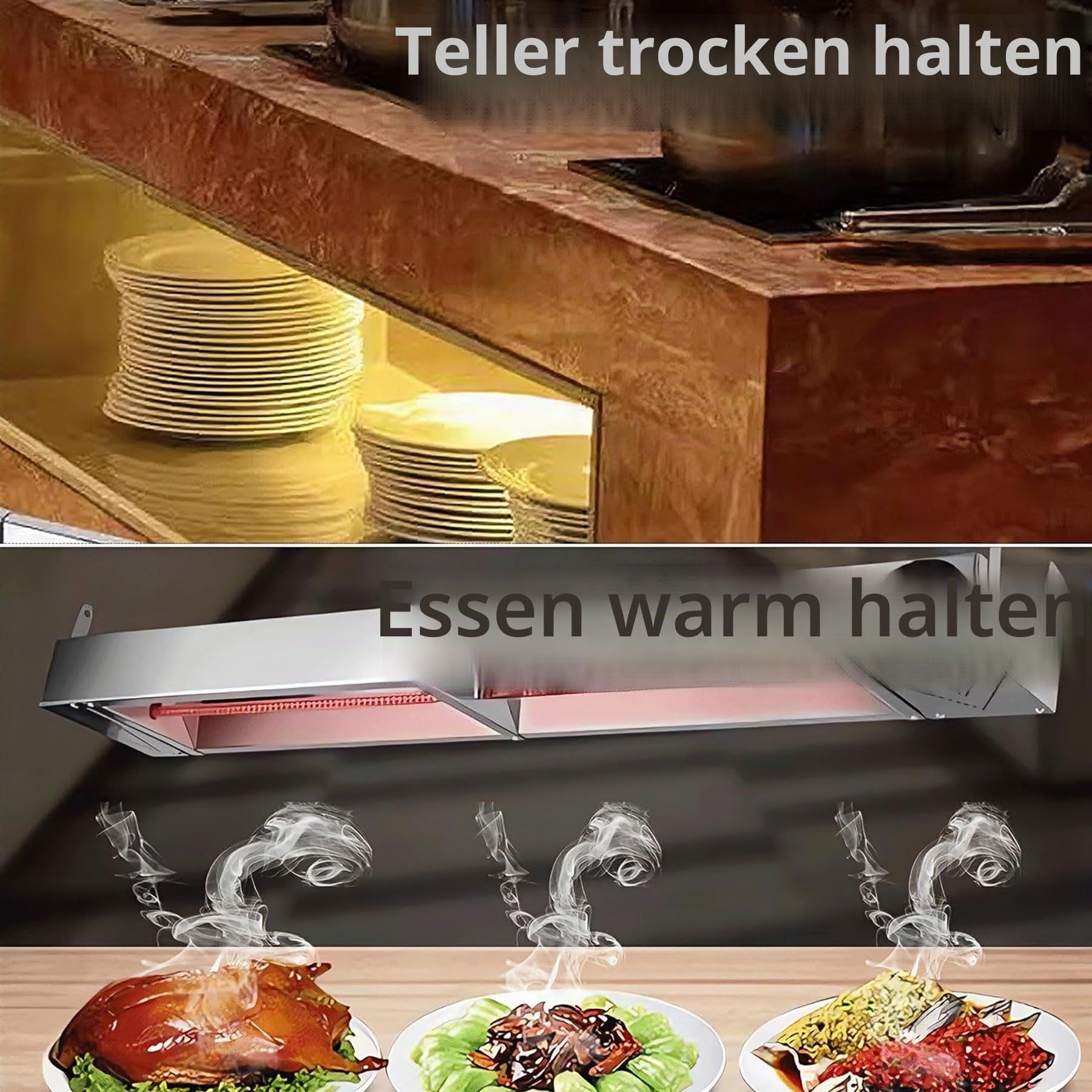 Wärmebrücke Küche Gastro, Edelstahl Hängende Speisenwärmer Lampe | Kommerzielle Infrarot Wärmelampe Essen für Buffet und Küche, Einstellbare Temperatur 30-85℃
