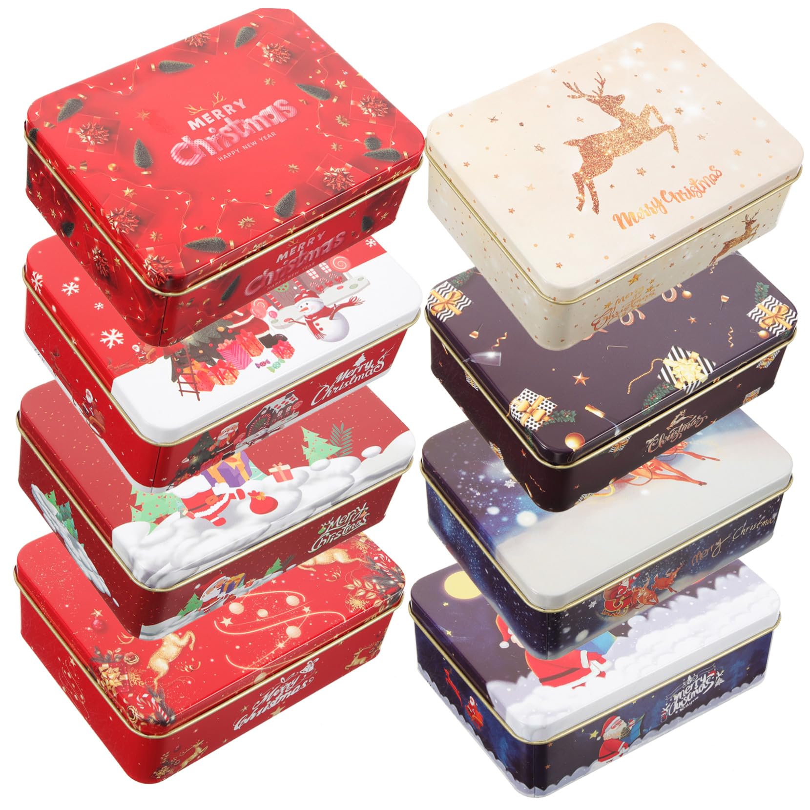 WOONEKY 8 Teiliges Metall Geschenkboxen mit Deckel Kleine Blechdosen für Weihnachtskarten Stabile Geschenkdosen aus Weißblech Vielseitig für Geldgeschenke Kekse Süßigkeiten Festliche