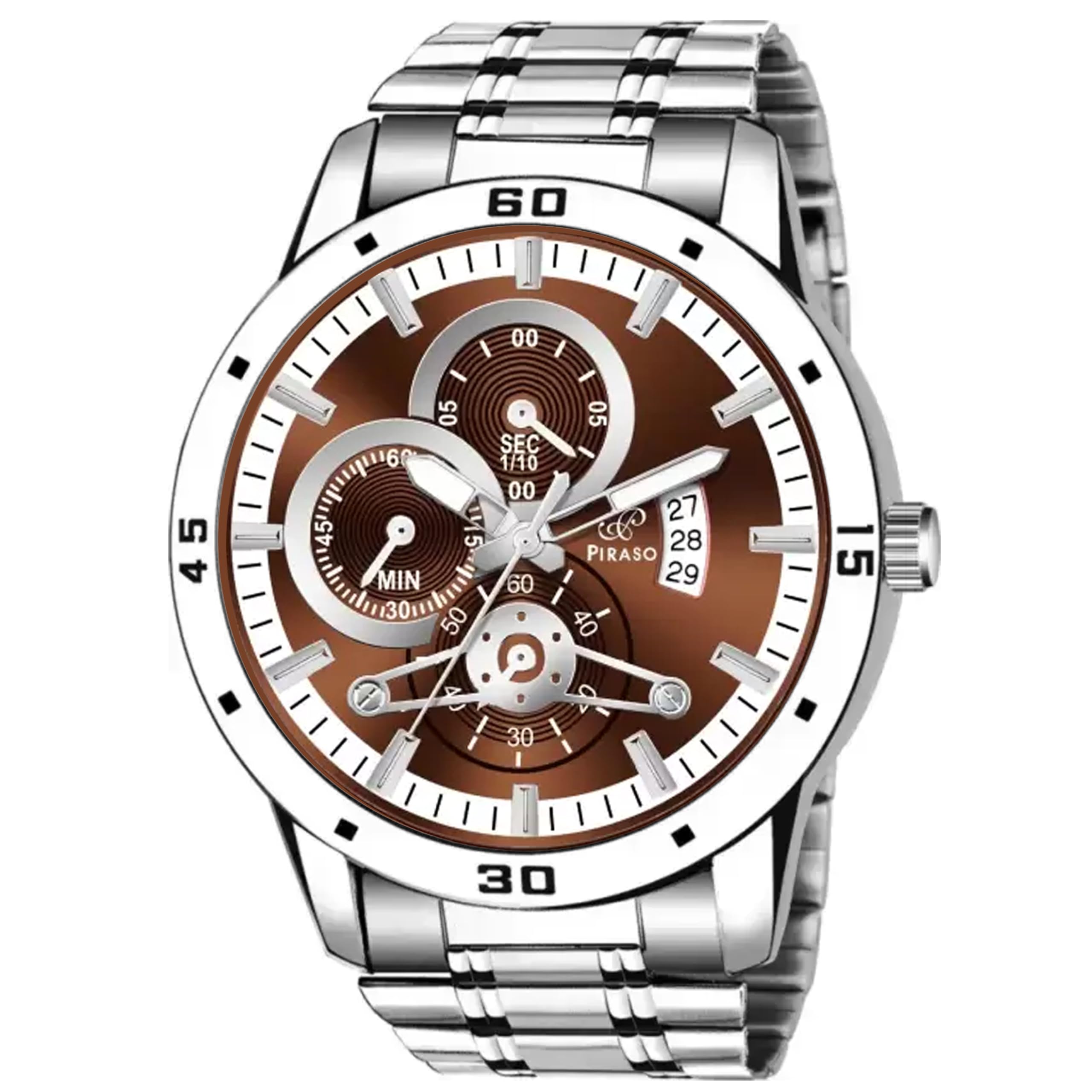 PIRASO Analog Watch Date Display Brown DIAL and Silver Chain Watch for Men (B0CQRP4XZD) Amazon Price History, Amazon Price Tracker