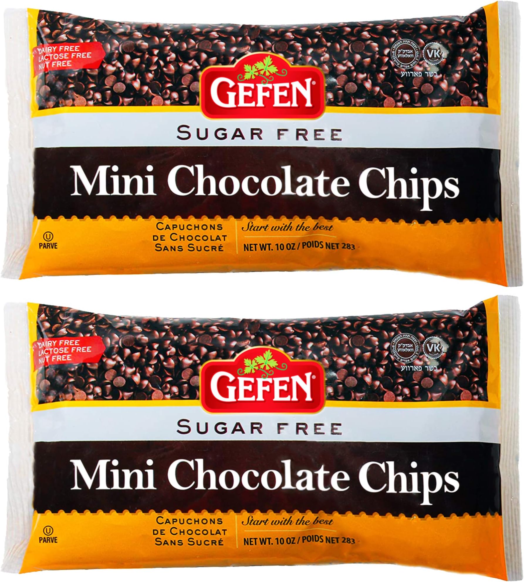 Gefen Mini Chocolate Chips, Sugar Free, 10oz (2 Pack) Dairy Free, Nut Free, Lactose Free