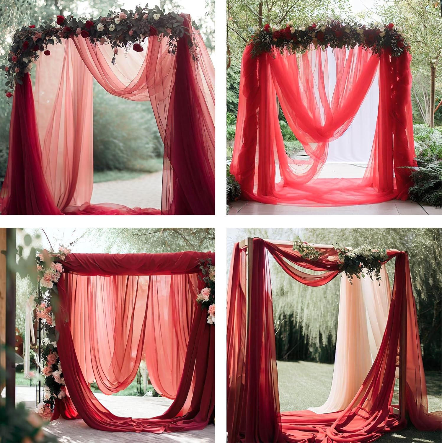 Barcelonetta | Chiffon Fabric | Decoration, Drapery Fabric | Wedding, Gender Reveal, Baby Shower, Birthday | for Arbor, Arch, Canopy, Table and Chair Decoration (Red, 5 Yards)