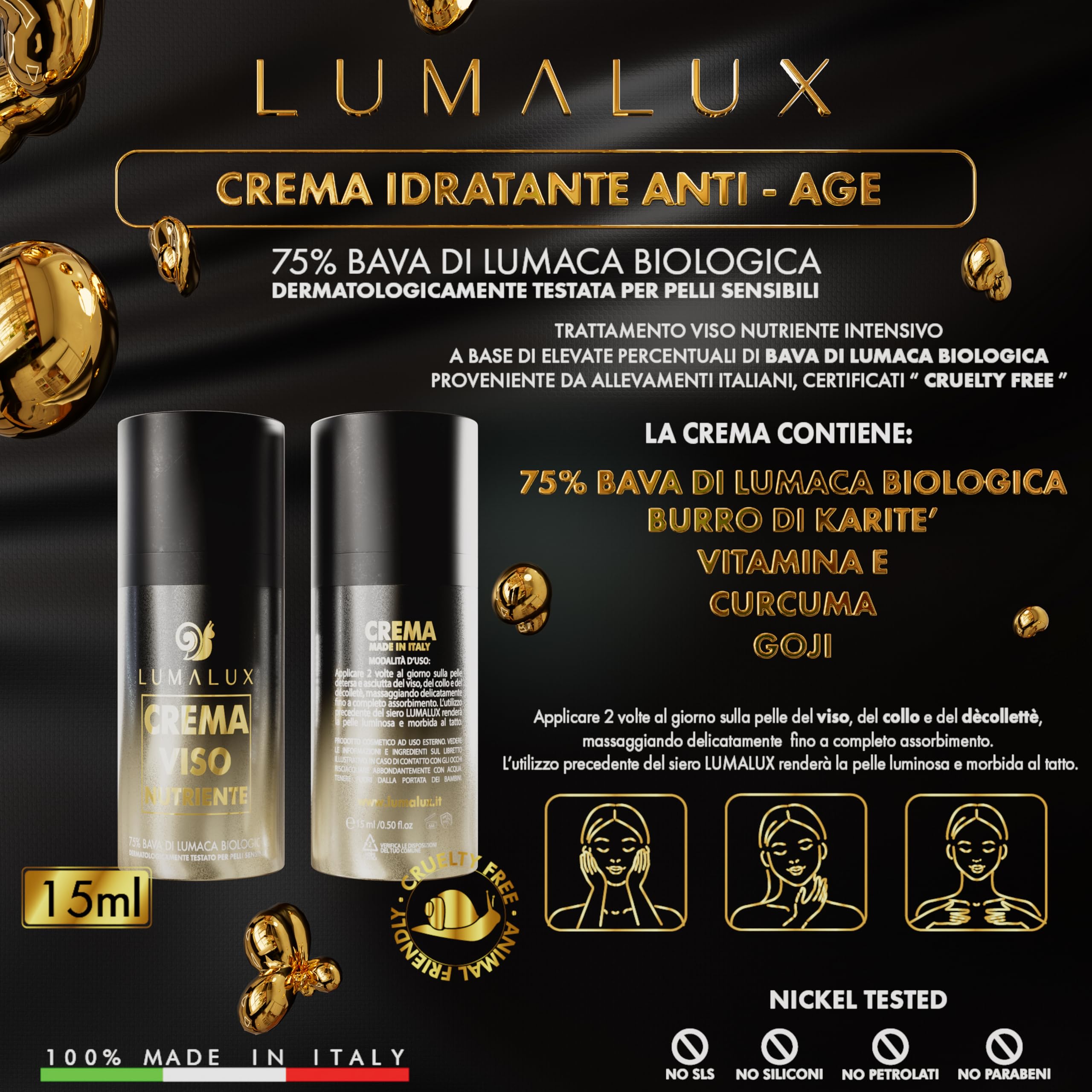 Lumalux travel kit - 2 in 1, Siero e Crema con Bava Di Lumaca 98% e 75%- Acido Ialuronico Antirughe e Aloe Vera