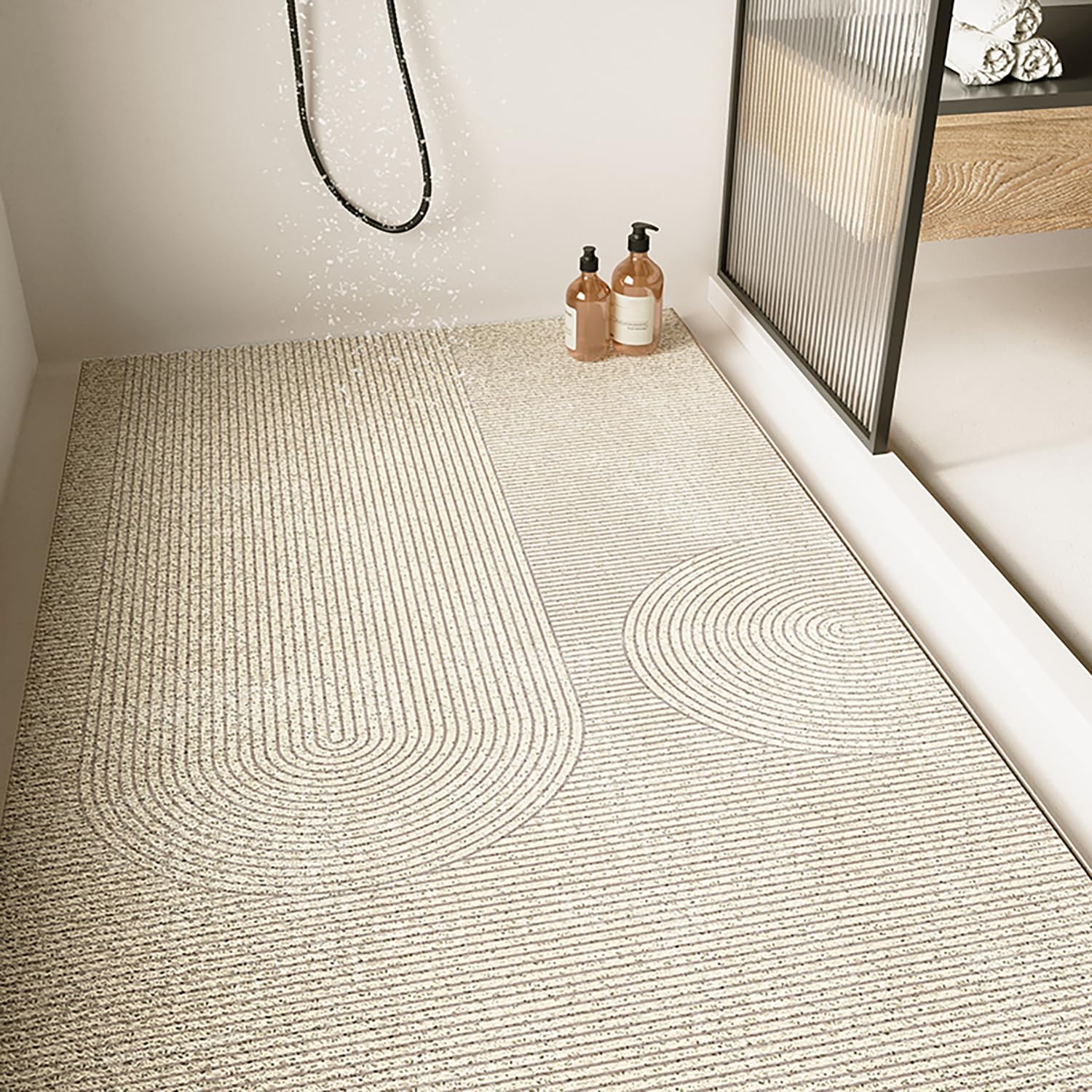 QYMYOZ Non-Slip Bath Mat 50x70cm Luffa Shower Rug with Drain Holes Geometric Design Soft Bathroom Tappetino Water-Resistant Bath Mat for Home Use