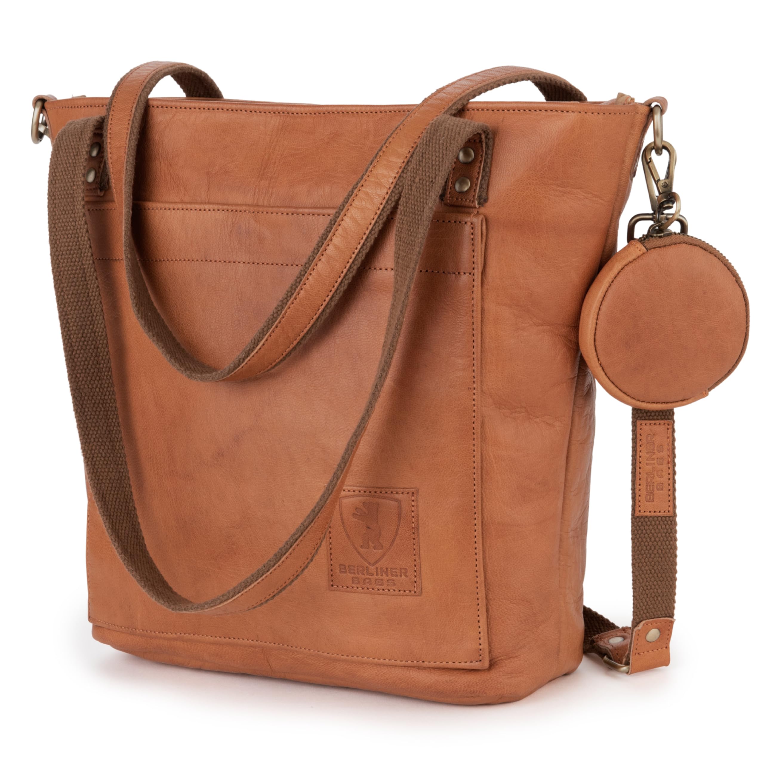 Berliner Bags Vintage Umhängetasche Verona, Große Schultertasche aus Leder mit YKK Reißverschluss, Shopper, Henkeltasche für Damen