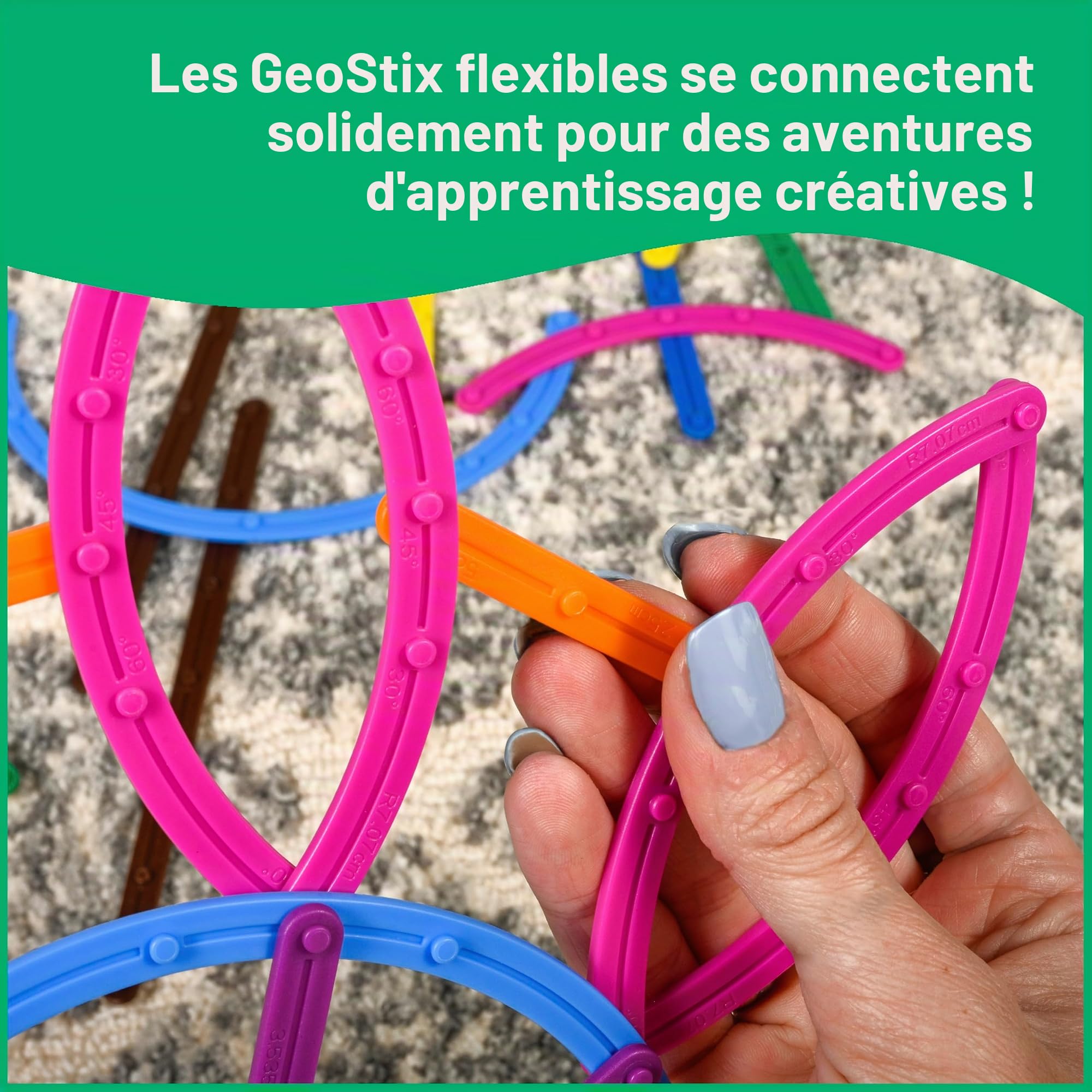 edxeducation GeoStix Deluxe Set | Teach Geometry | 100 Construction Sticks, 2 Protractors, Activity Cards | Manipulative for Math, Art and Fine Motor Skills