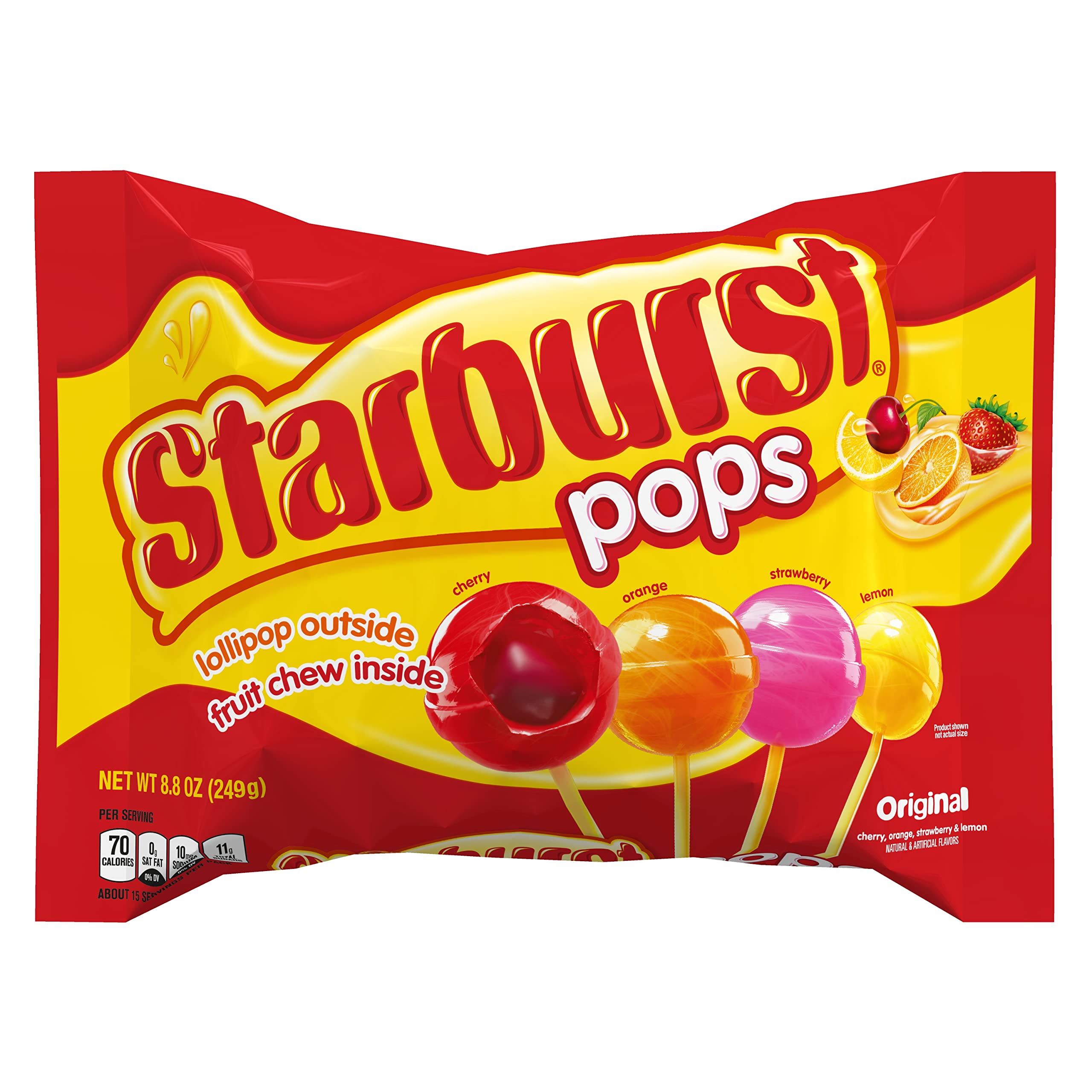 SpanglerStarburst Pops Original Flavor, Lollipop Outside Fruit Chew Inside 8.8oz Candy Bag