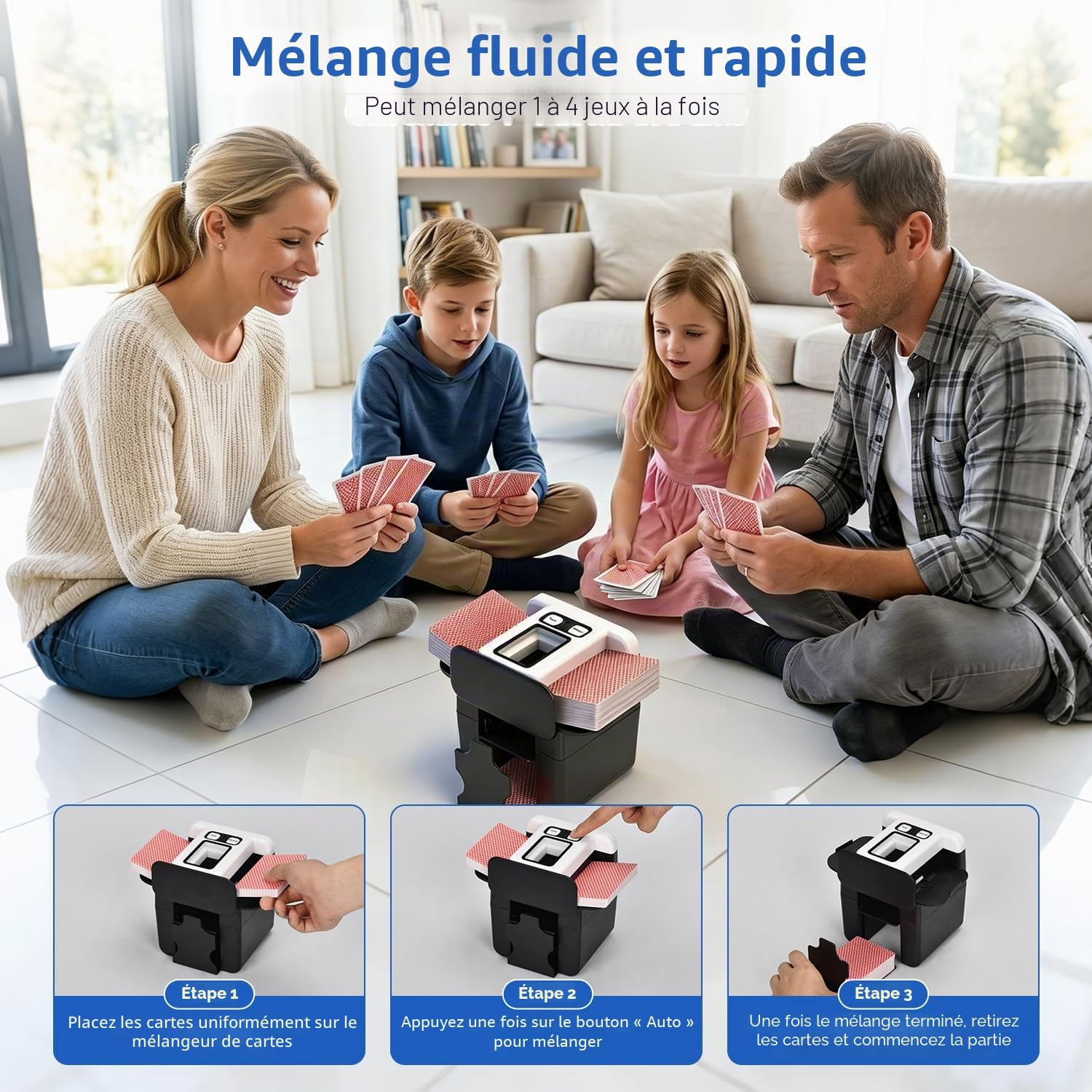 Mélangeur de cartes automatique, melangeur de carte rechargeable, mélangeur de cartes avec batterie de 2500 mAh, card shuffler avec ailette arrière réglable, pour différentes tailles de cartes