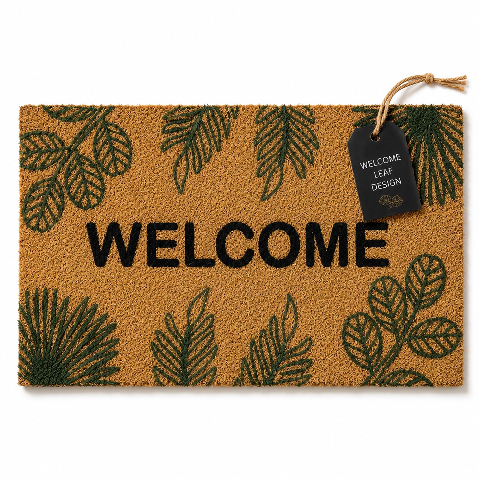 LSC Welcome Leaf Coir Door Mat Heavy Duty Outdoor Mat with Rubber Backing Non Slip Natural Coir Entrance Mat Dirt Trapper Front Door Mat for Indoor & Outdoor Use 45 x 75 cm (Welcome Leaf) โ image 1