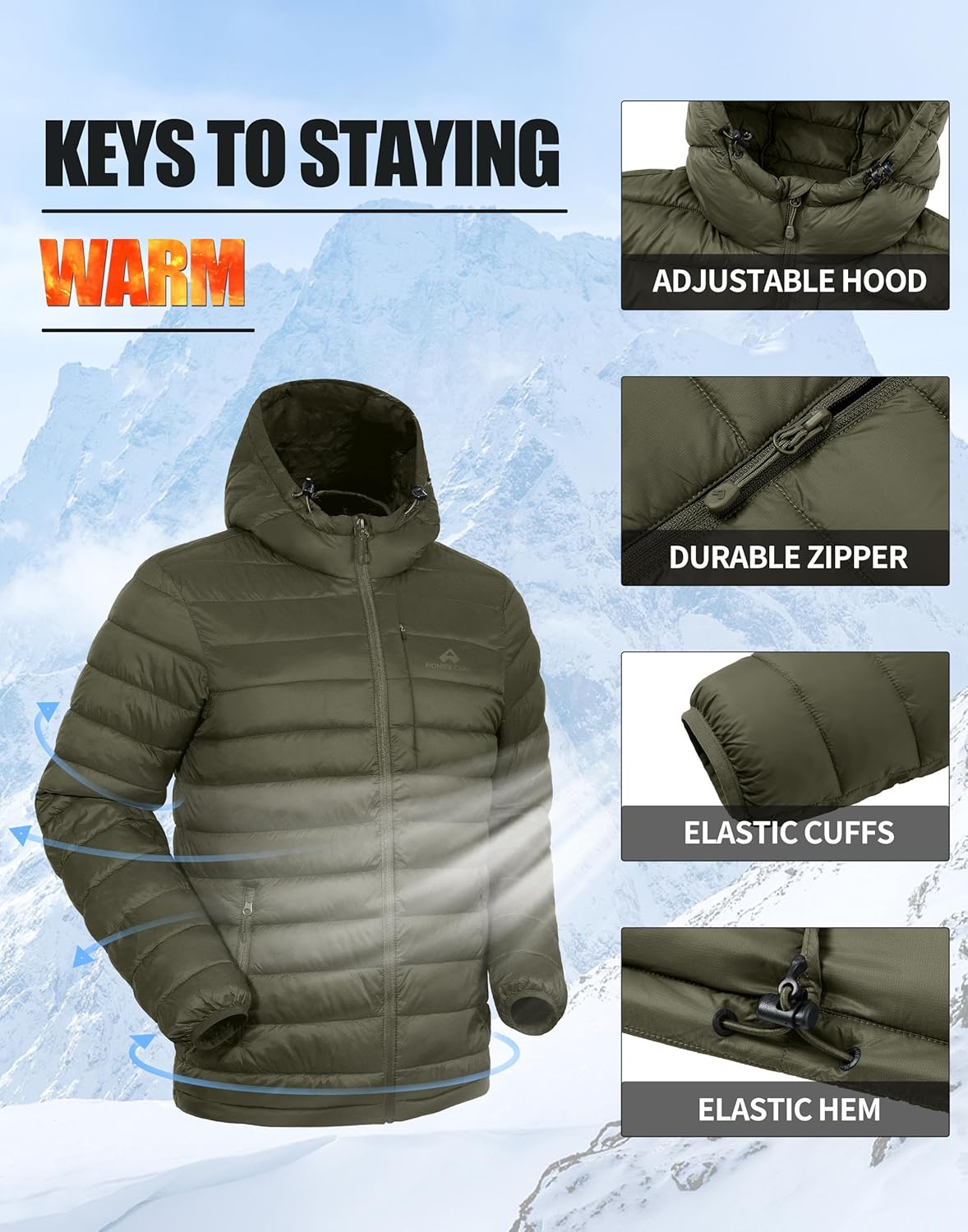 Pioneer Camp Men's Lightweight Packable Puffer Jacket with Hood Warm Puffy Winter Jacket Coat Insulated for Ski Hiking Travel - Image 4