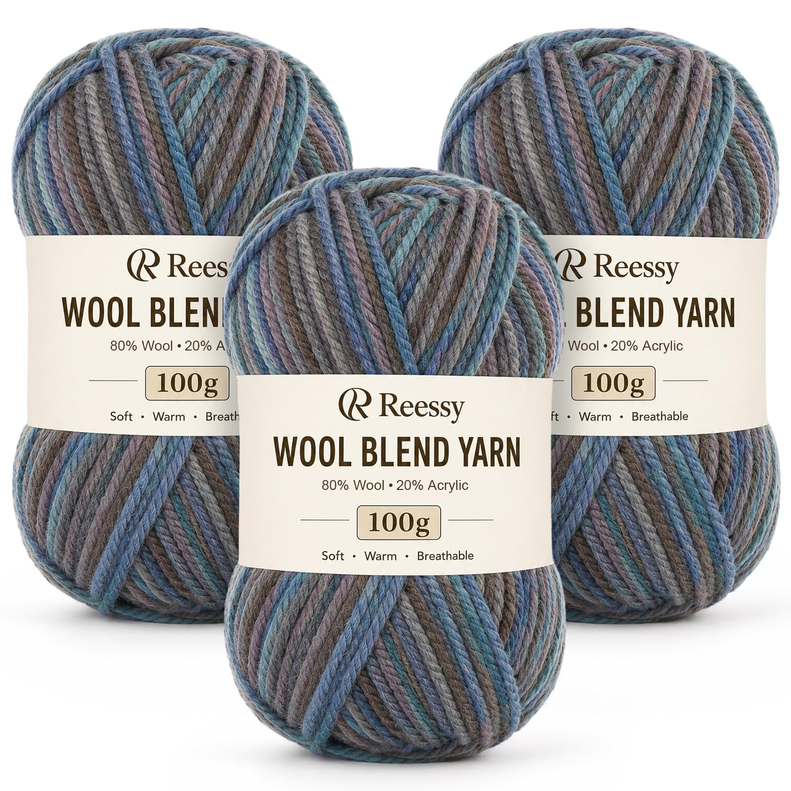 Reessy Merino Wool Yarn for Crochet, 3×100g Chunky Wool Ombre Yarn(#18) — image 1