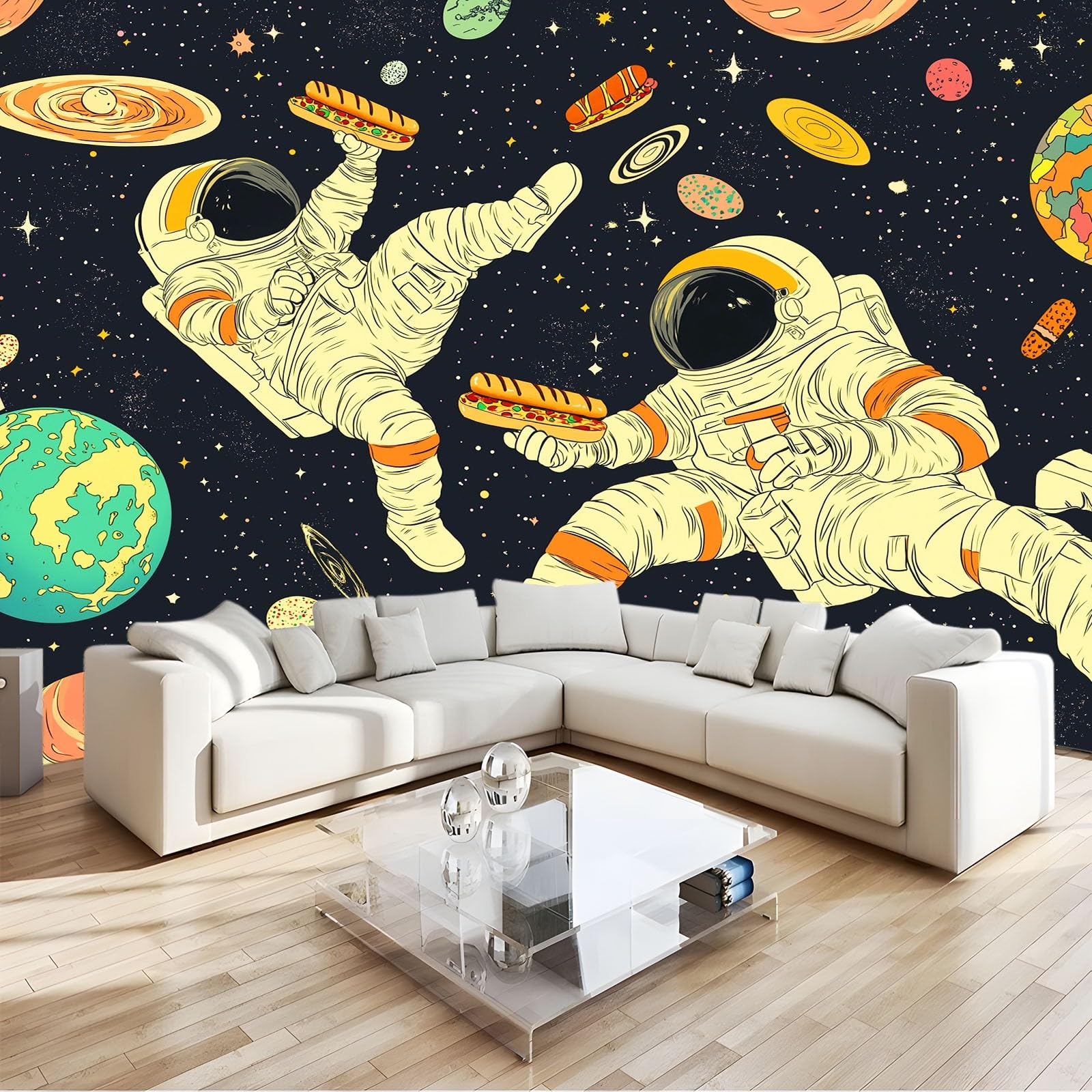 Générique Fantastyczna tapeta z kosmosu zwierzęta astronauci 3D panoramiczna tapeta 250 x 175 cm tapeta z włókniny, plakat ścienny do salonu, dekoracji pokoju dziecięcego, łatwy montaż, niebieski