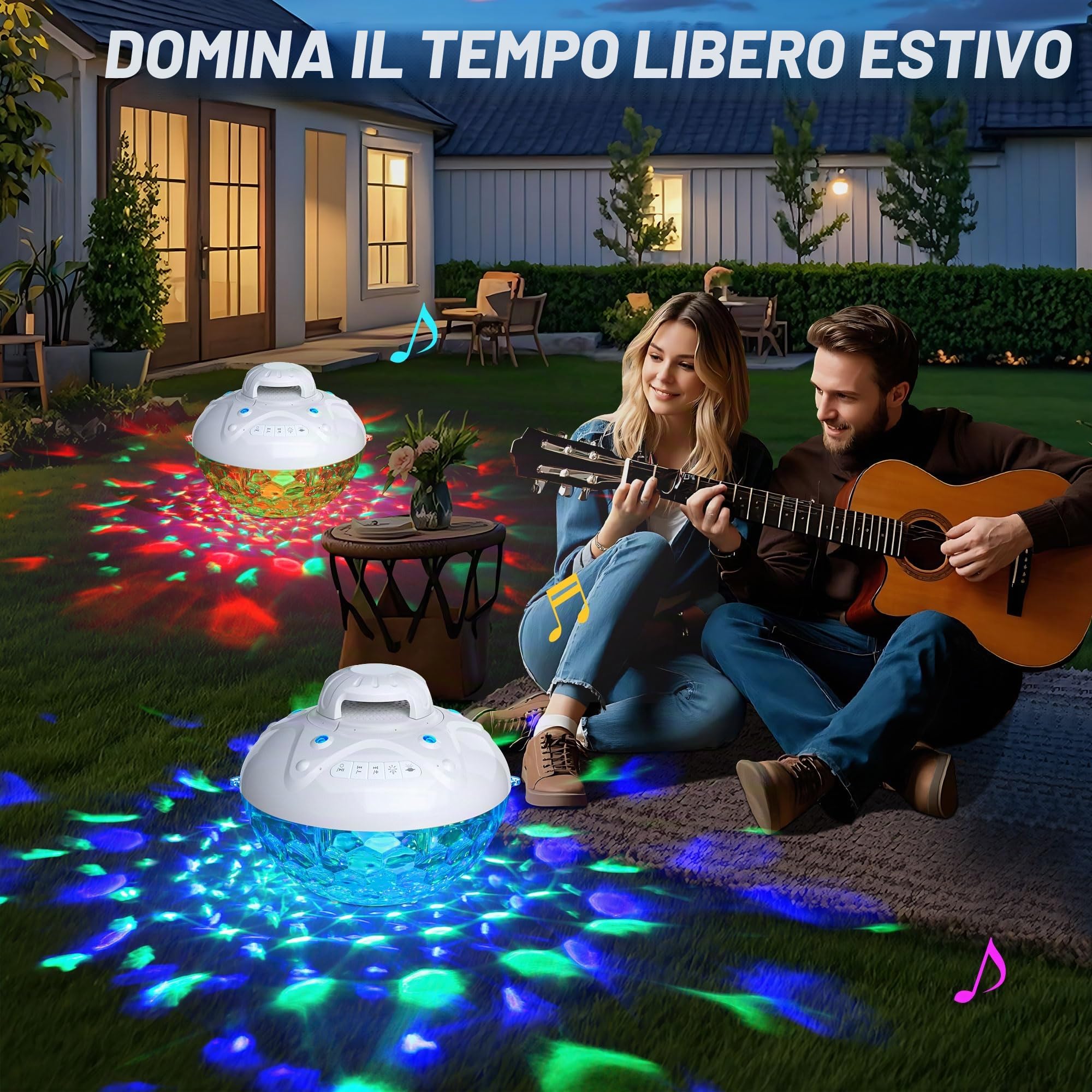 KingSom 3 in 1 Altoparlante per Piscina con Fontana Piscina Luminosa, 10000mAh Altoparlante Bluetooth Potente, Cassa Bluetooth Impermeabile IP68, BT5.4,Suono Stereo,24 ore Fontana Piscina Ricaricabile