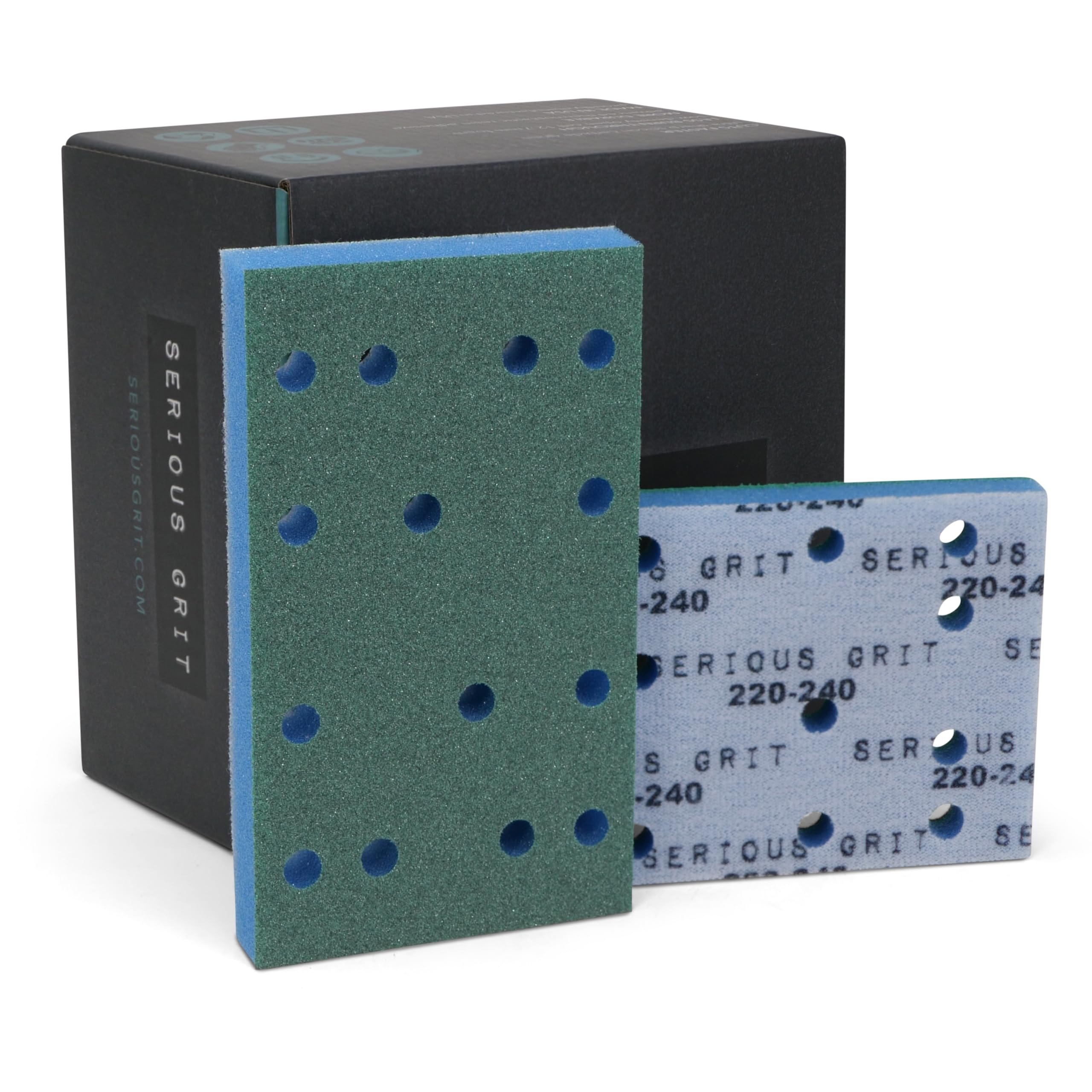 Serious Grit - 3" x 5" (80x133mm) Foam Sanding Pads - P220-240 Fine Finish Grit - 1/2" Thick Low Density Foam - Hook & Loop - Fits Festool RTS 400 &