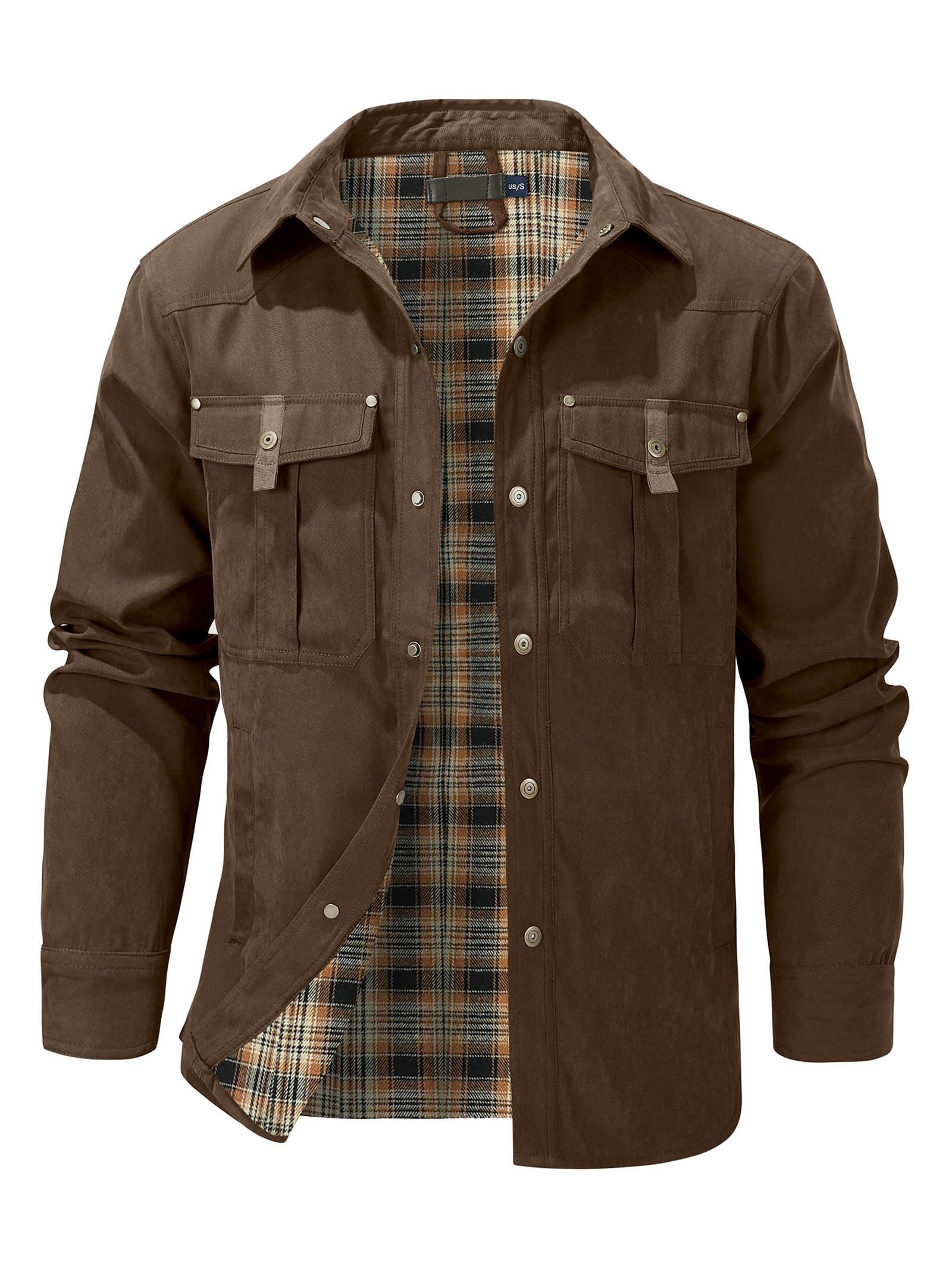 HYPESTFIT Men's Flannel Lined Shacket Jacket Plaid Brushed Lining Cowboy Western Twill Outdoor Shirt Jacket
