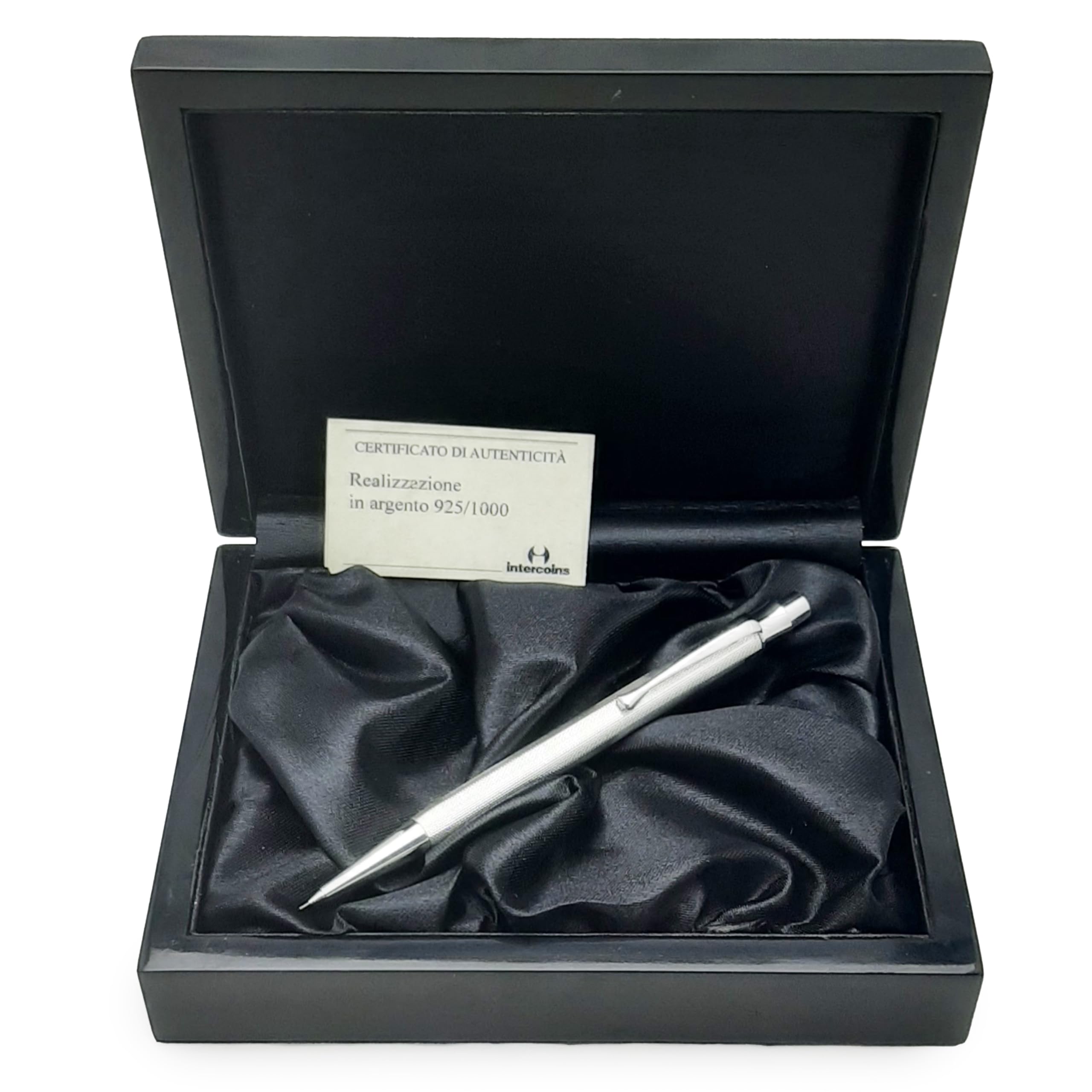 Generico Portaminas de plata maciza 925/1000 con preciosa decoración de espiga fabricado en Alemania, embalaje lacado en madera negra