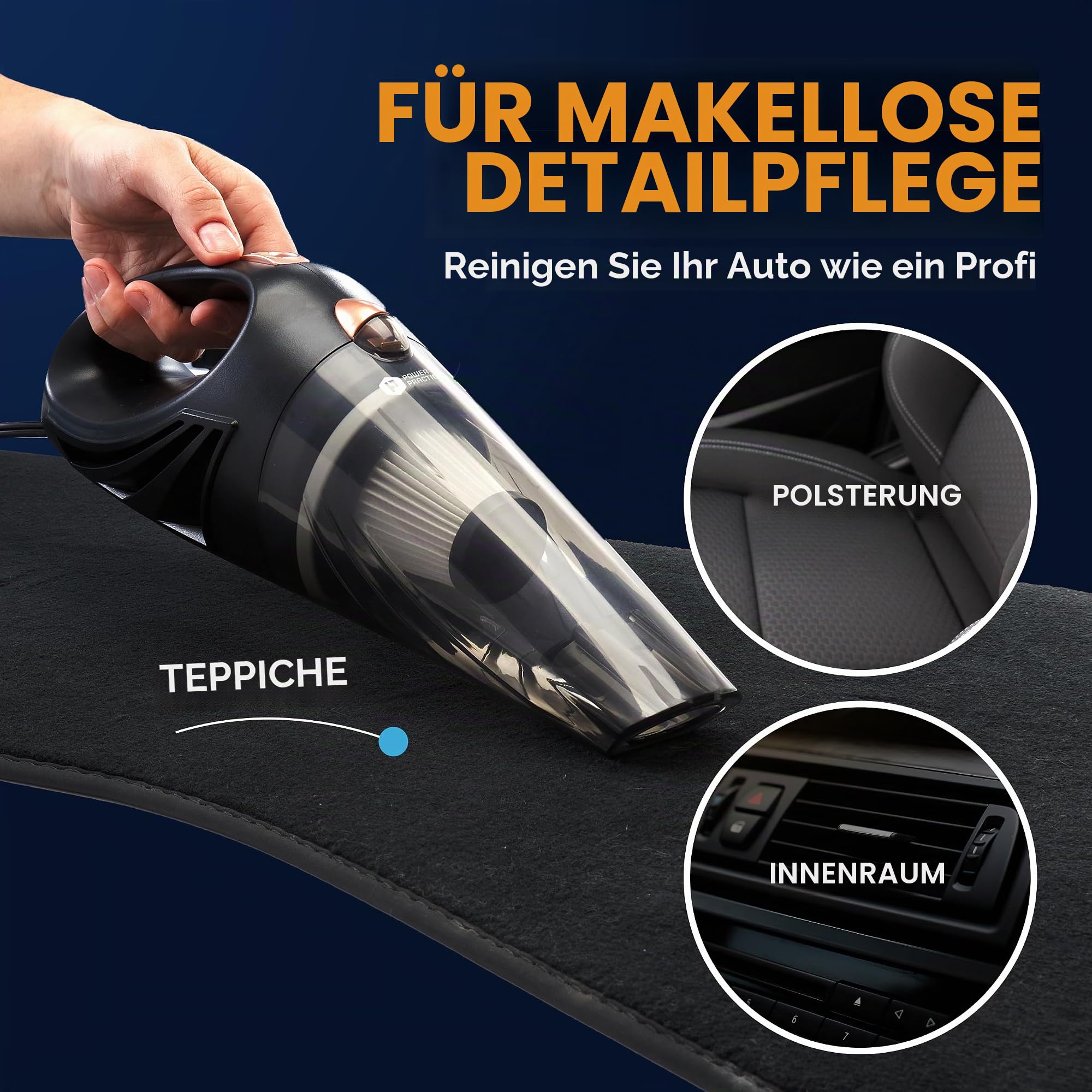 ThisWorx Beutellos Autostaubsauger mit LED-Licht – Handstaubsauger zur Auto-Reinigung – 110W 12V – Adapter zum Anschluss an den Zigarettenanzünder –4,9 m Kabel