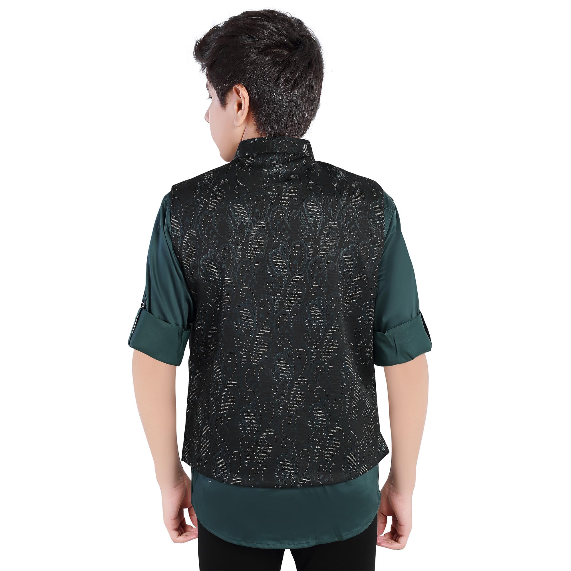CHARCHIT Boys Green Printed Nehru Jacket and Shirt 2