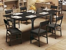 7-Piece Dining Table Set for 4-6, Extendable Kitchen Table Cushion Chairs Set of 6 with 6 Chairs, Rectangle Dining Table with Metal Frame & MDF Board, Folding for Small Apartment Saving Space, Black