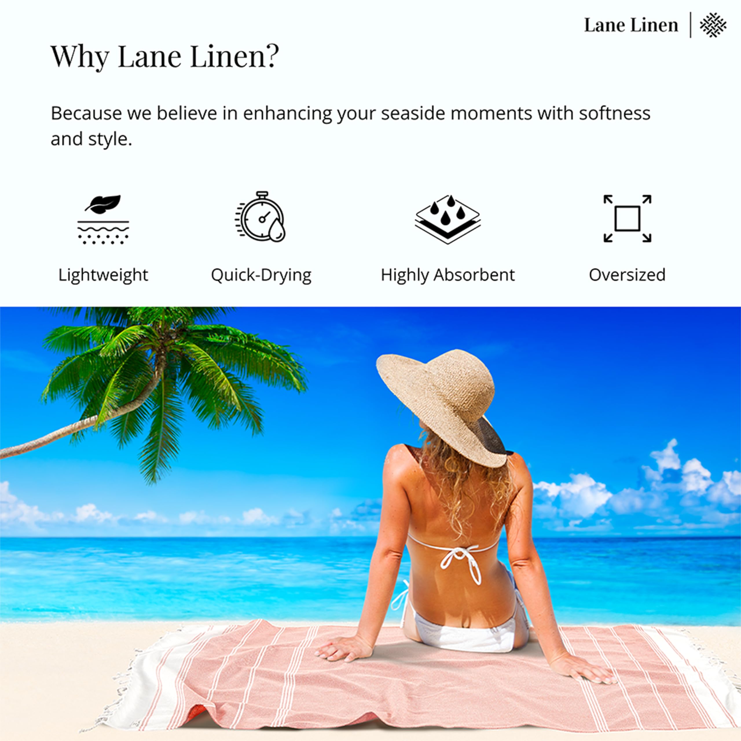 LANE LINEN Turkish Towels, Cotton Rich XL Beach Towel 2 Pack, Pre-Washed, No Shrink, Quick Dry Oversized Beach Towels - Image 4