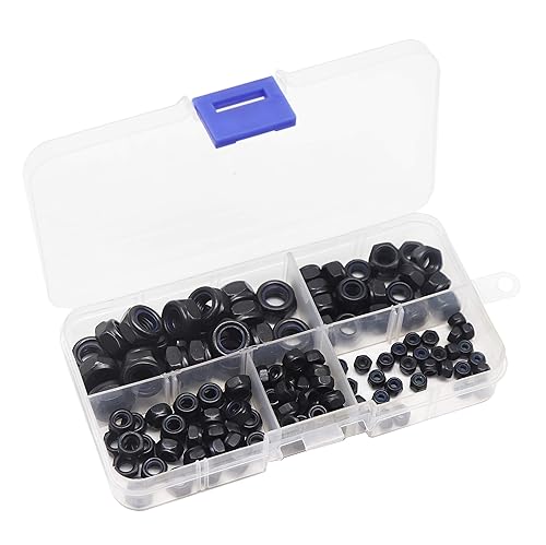 Miniatura 6 de binifiMux Kit surtido de tuercas hexagonales autobloqueantes insertadas de nailon negro, 130 piezas, M3M4M5M6M8 Kit surtido de tuercas autoadhesivas