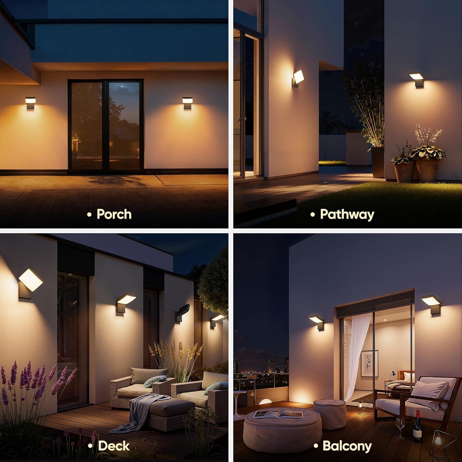 LED Rotatable Outdoor Wall Light 2-Pack, 350° Adjustable Head, Modern Porch Light for House Garage Patio, 2700K Warm White, IP65 Waterproof Matte Black Aluminum Modern Sconce