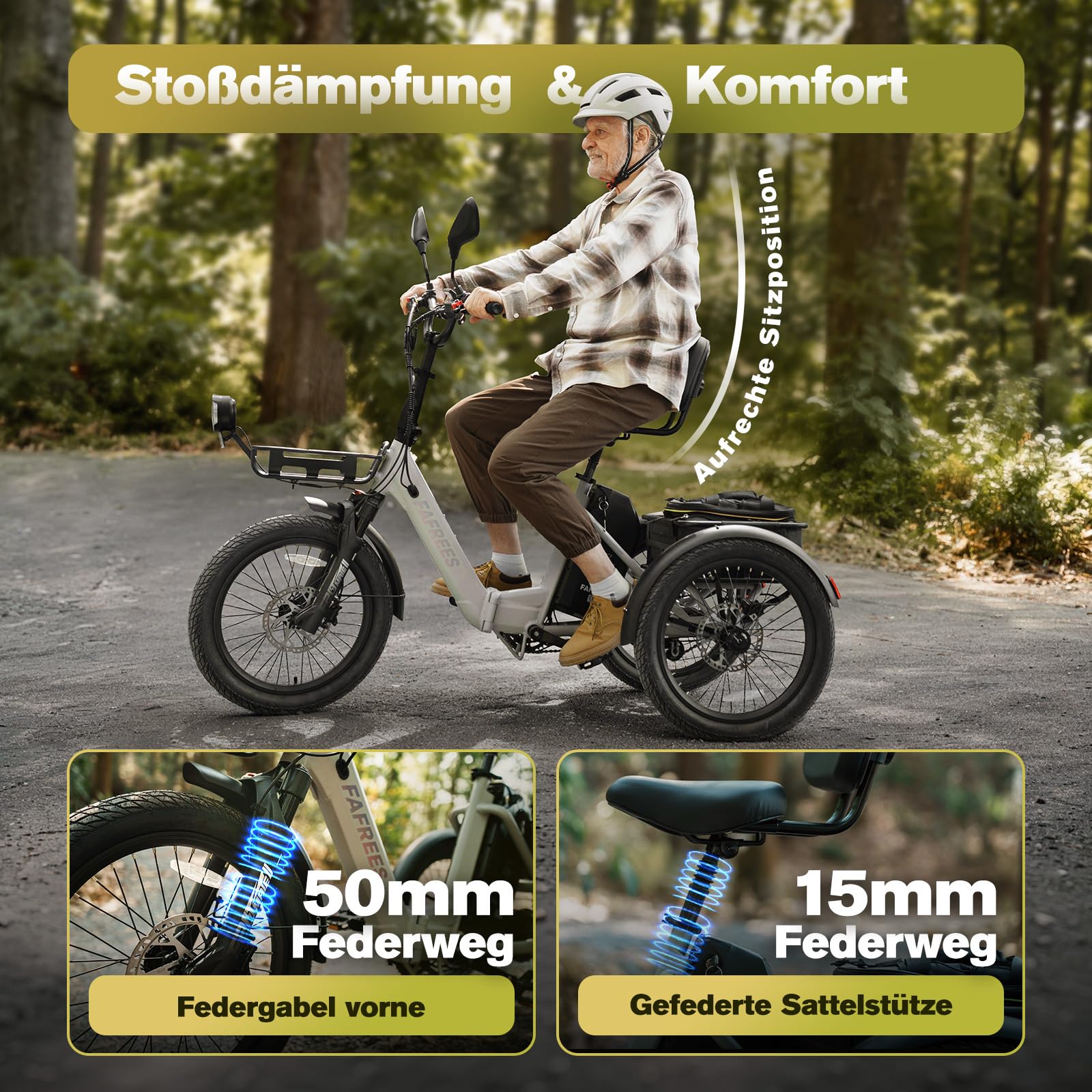 Fafrees F20 Mate II Klappbares Elektro Dreirad | Unisex für Damen & Herren | 250W Motor, 48V 21Ah Akku, 180kg Traglast, Hydraulische Bremsen – Ideal für Stadt & Senioren