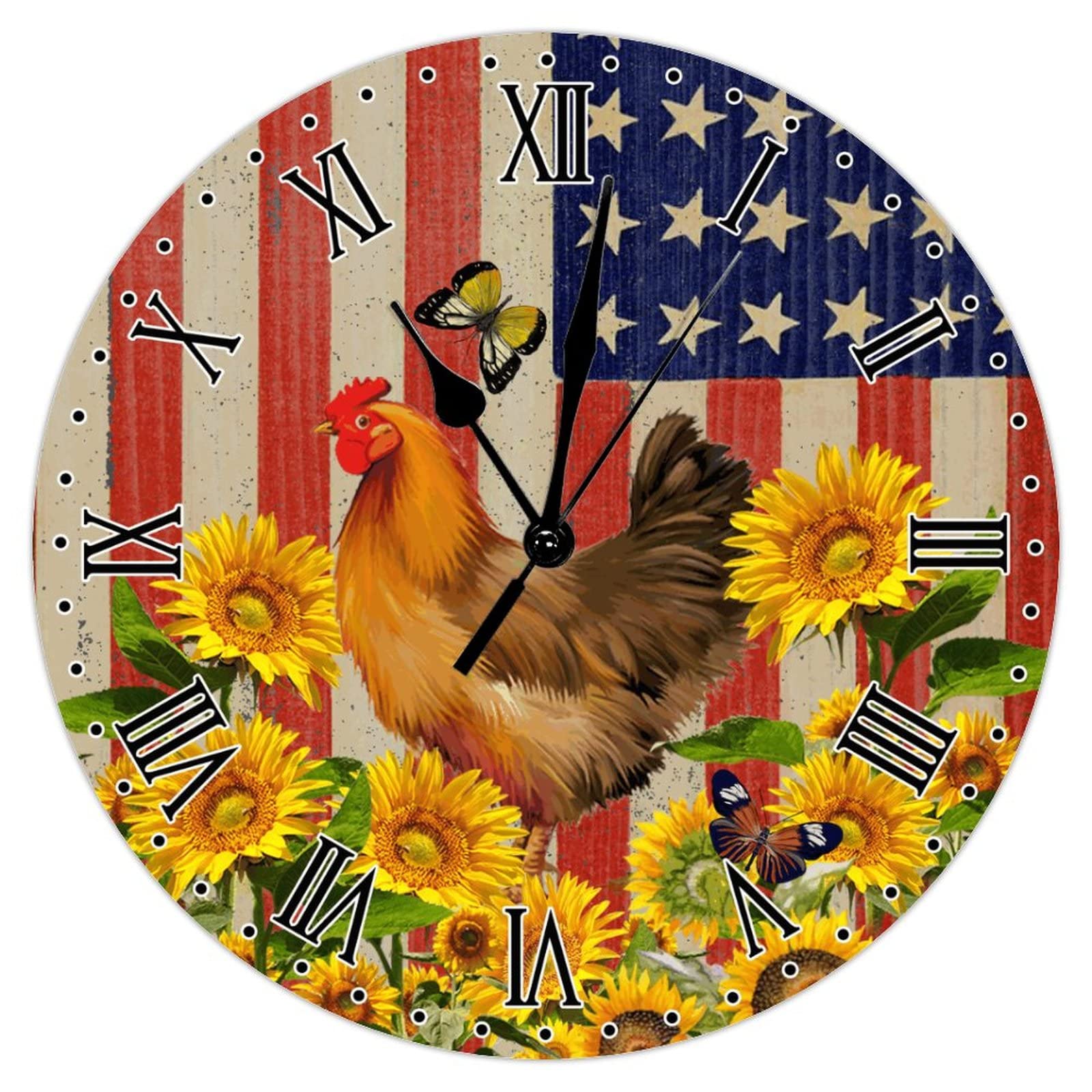 Horloge murale drapeau américain et tournesol grand format