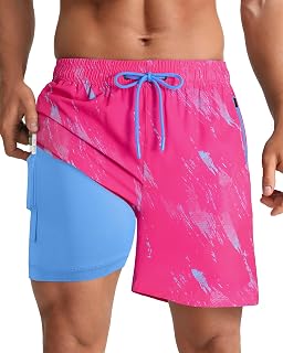 APTRO Men's Swim Trunks 5 Inch with Compression Liner Board Shorts Quick Dry Bathing Suit Zipper Pockets