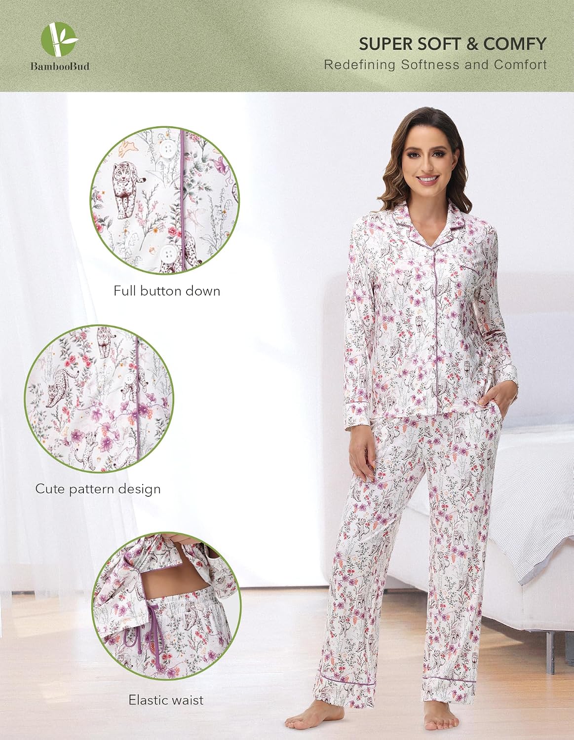 Pajamas Set for Women Soft Knit Button Down Sleepwear 2 Piece Breathable Viscose from Bamboo Pjs S-XXL