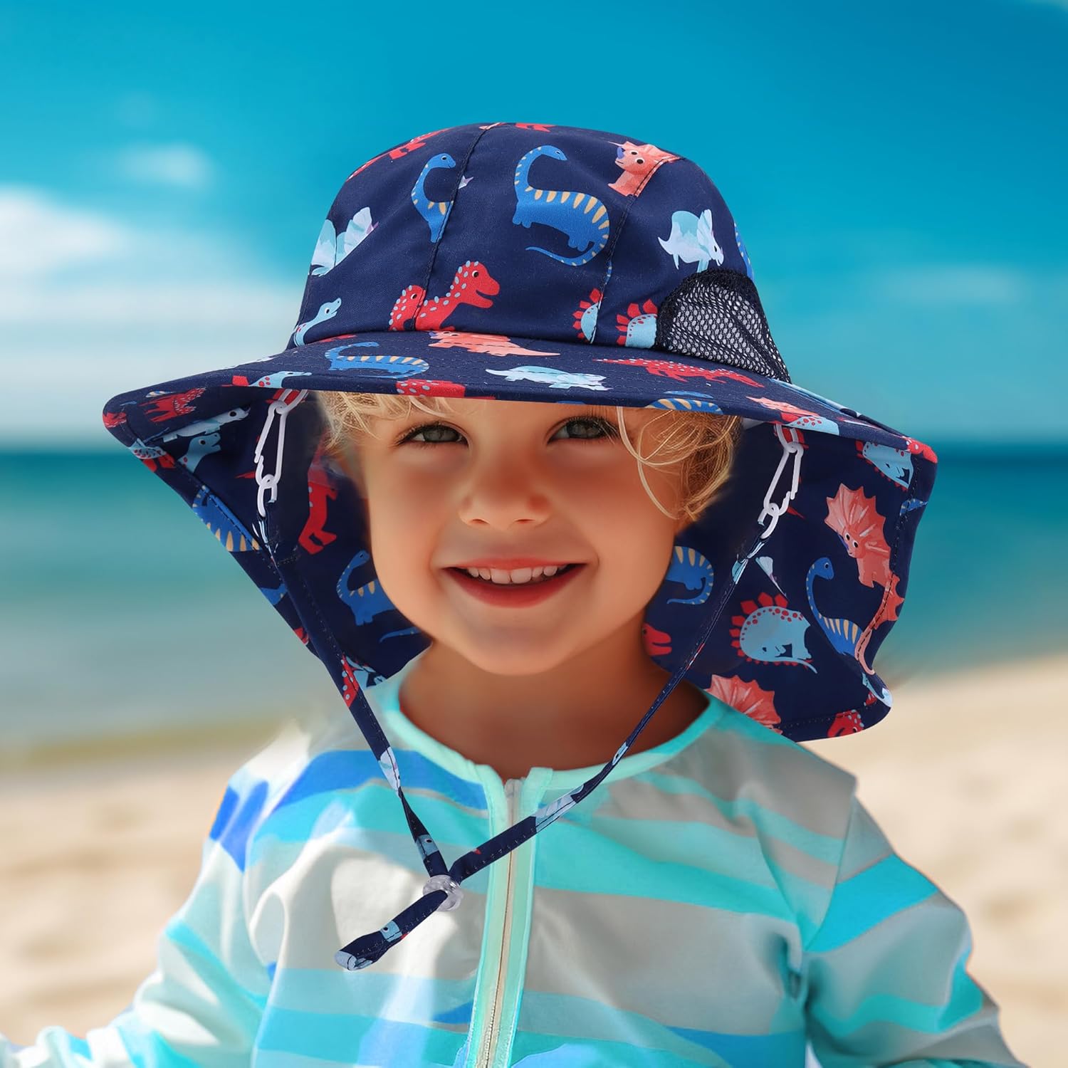 Kids Sun Hat UPF 50+ Sun Protection Bucket Hat Toddler Beach Hats Wide Brim Neck Flap Fishing Hat for Girl Boy Ages 2-10 - Image 3