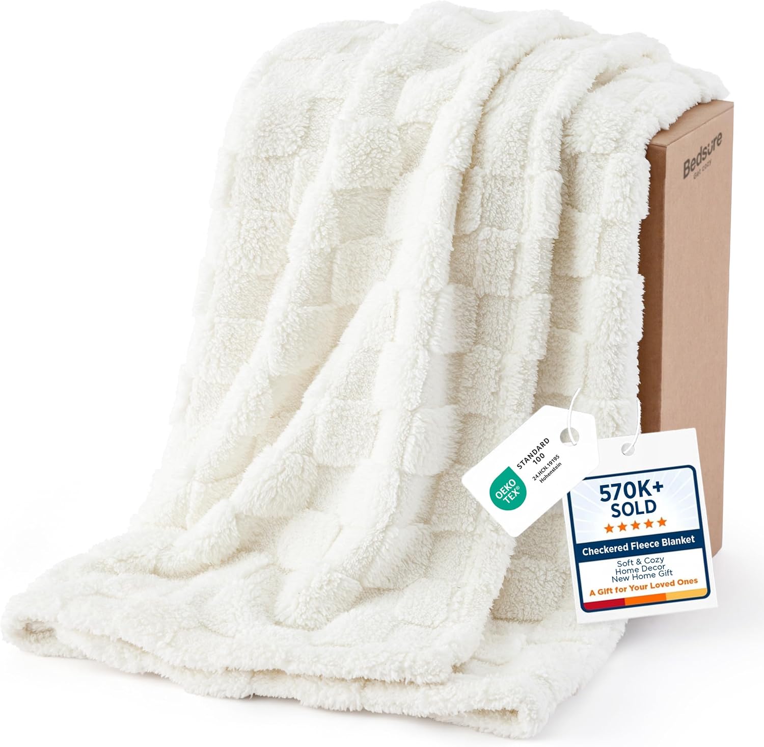  Beige Checkered Soft Cozy Throw Blanket for Bed,50"×60"