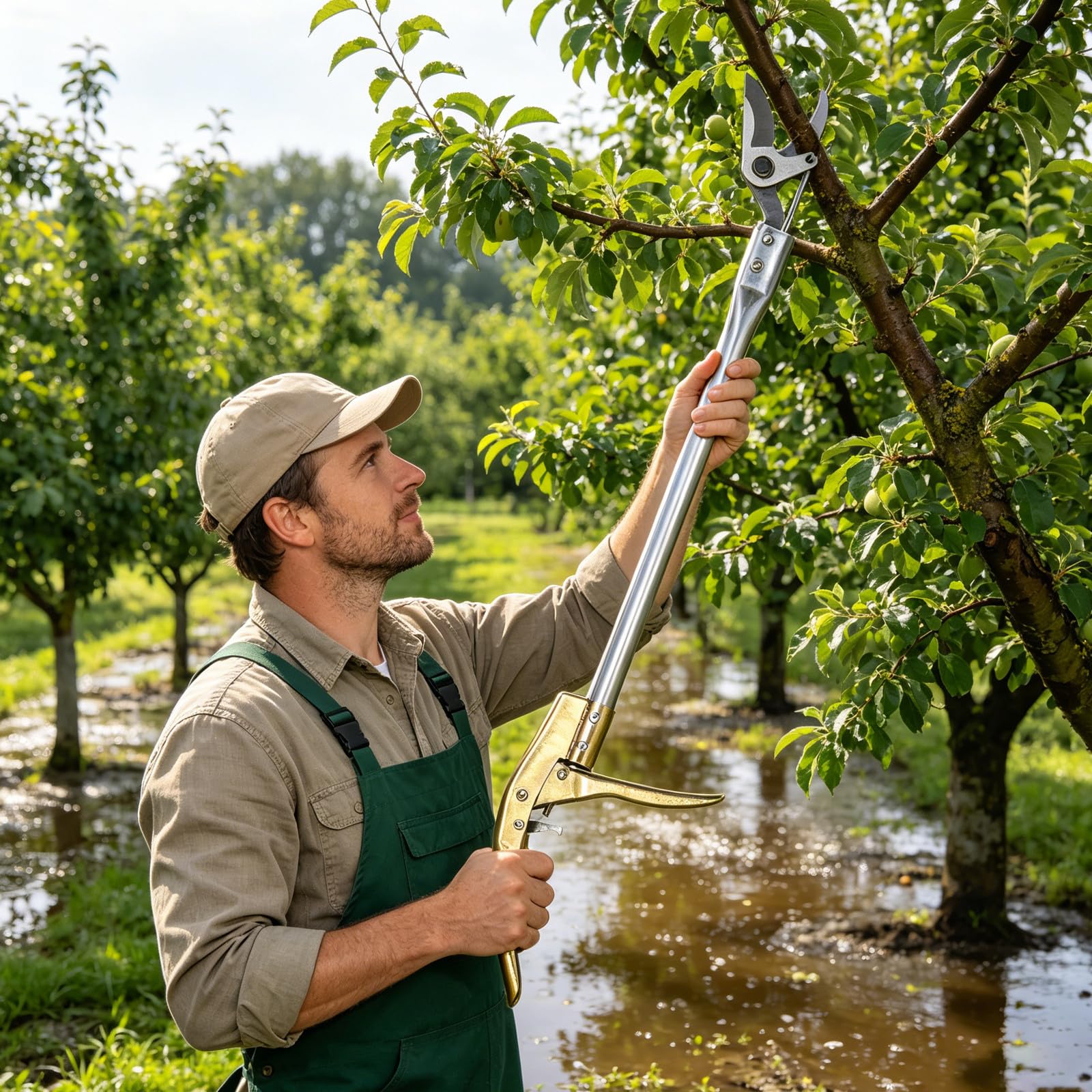 KICHOUSE Sécateur à main longue portée (62,5 cm) pour la taille des arbres - Cueille-fruits à une main - Idéal pour la taille des branches hautes, plaqueminiers et rosiers