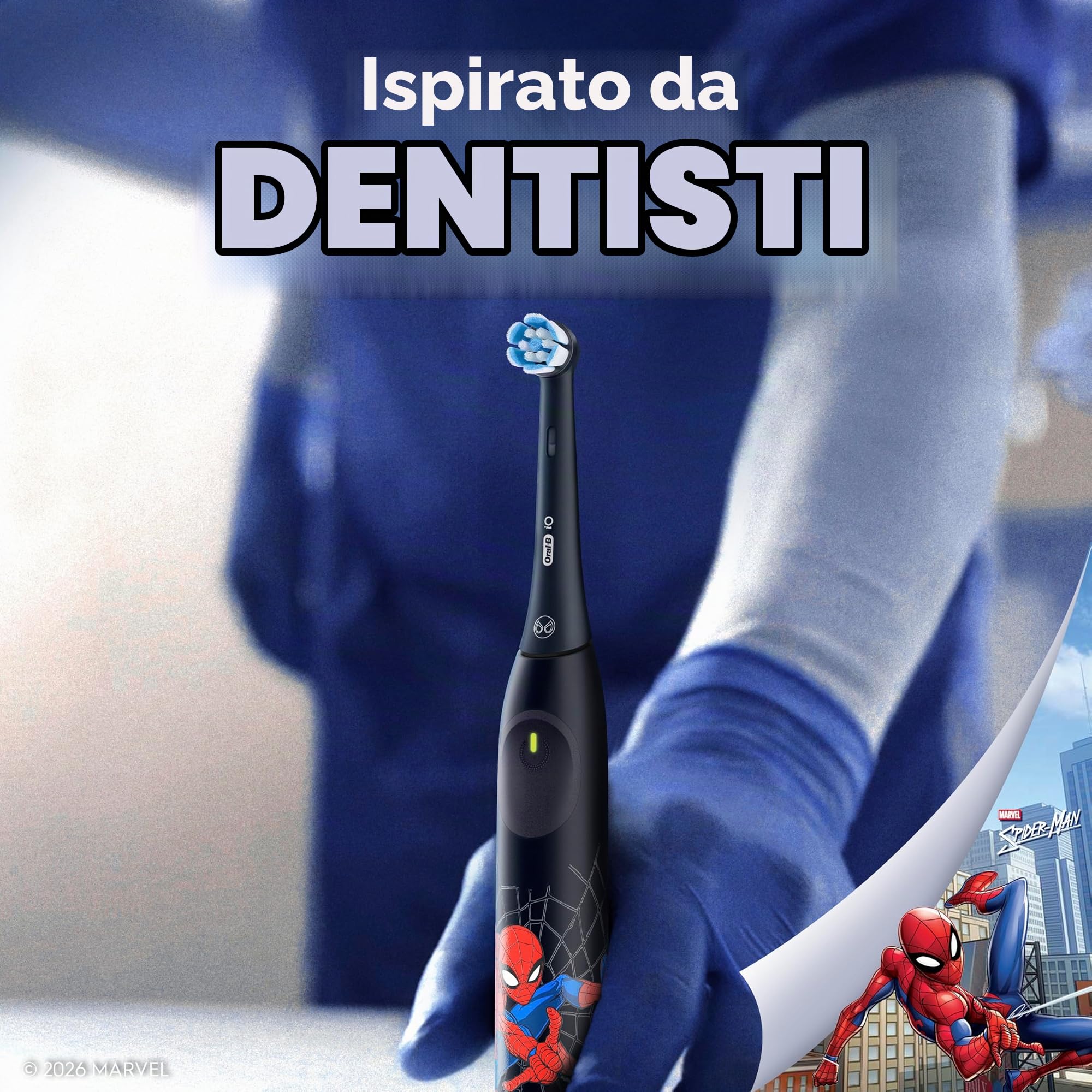 Oral-B iO Kids Limited - Spazzolino da denti elettrico ricaricabile, Spiderman, con 1 testina per la cura delicata, sensore automatico di pressione per proteggere le gengive, 3 impostazioni di pulizia