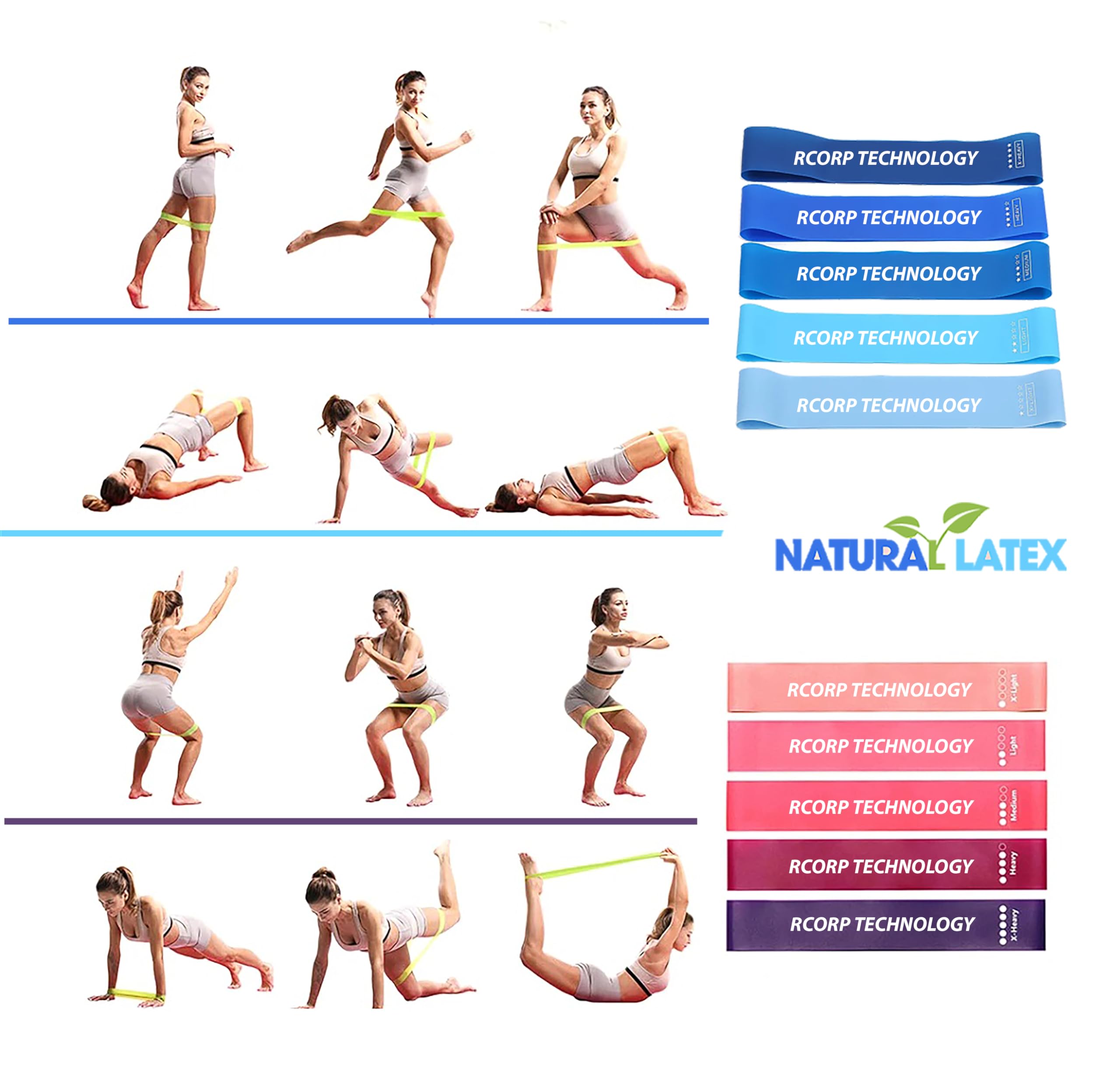 Fasce Elastiche Fitness - Set Da 5 Bande Di Resistenza In Lattice, Con Guida Esercizi In Italiano/Inglese, Borsa Portatile, Multicolore - 3